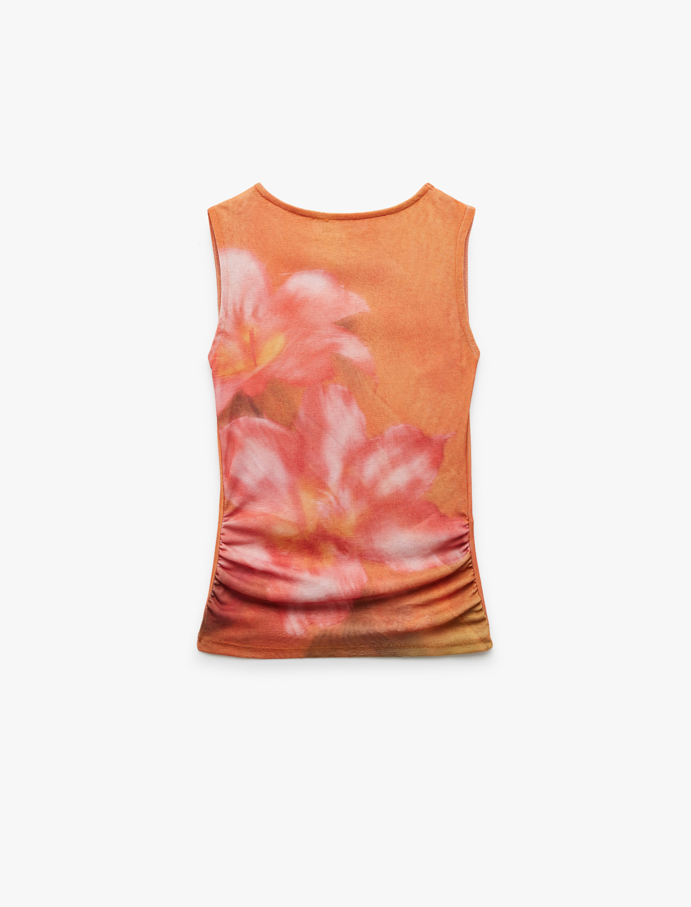   Çiçekli Bisiklet Yaka Drapeli Dar Kesim Kolsuz Bluz