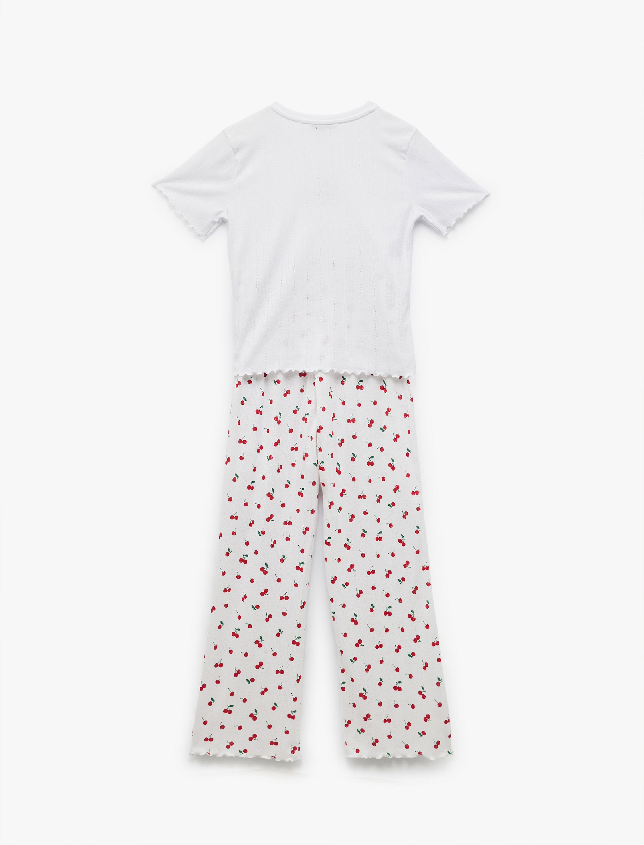   Kısa Kollu Bisiklet Yaka Kiraz Desenli Pijama Takımı