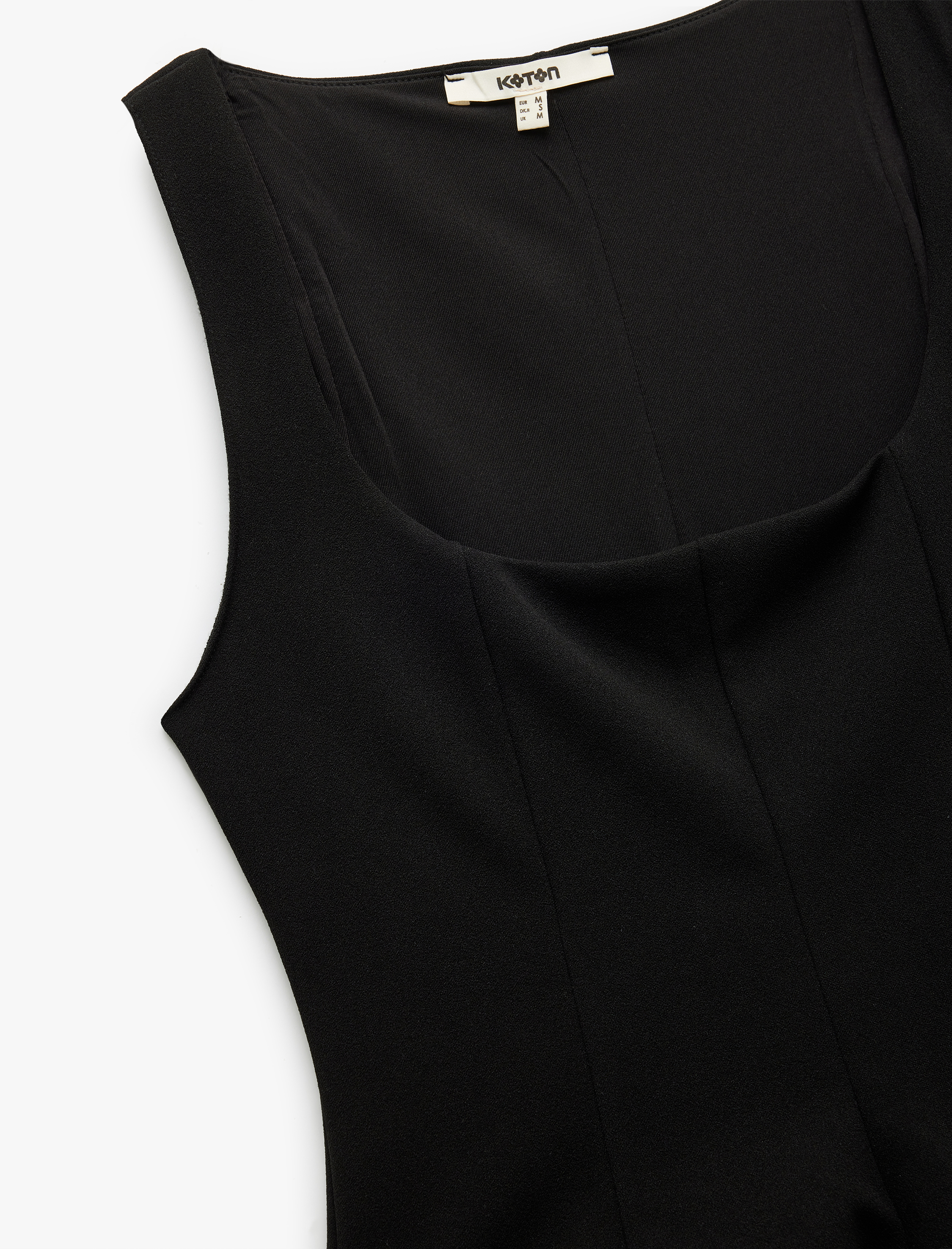   Krep Scuba Kumaş Kare Yaka Kolsuz Peplum Bluz