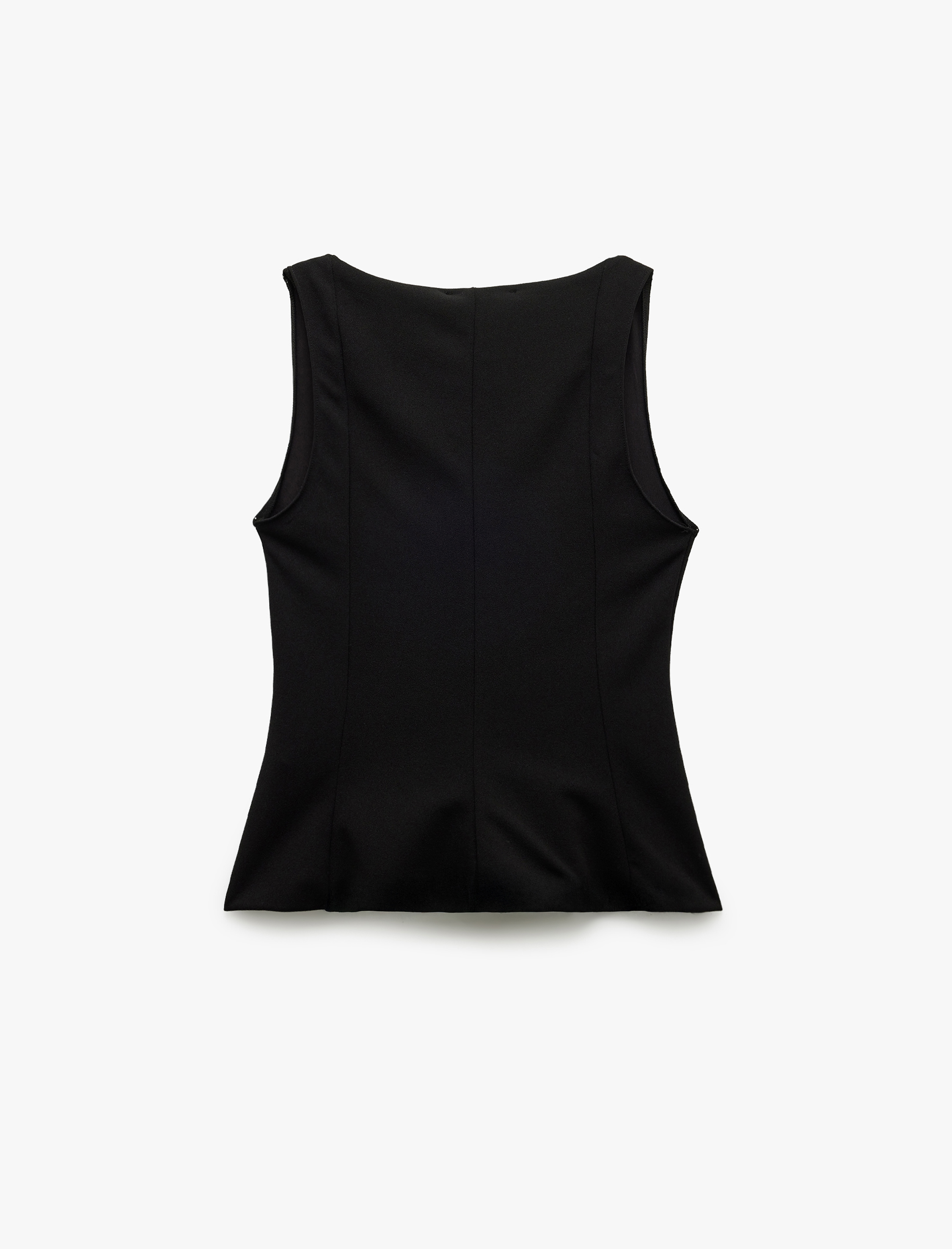   Krep Scuba Kumaş Kare Yaka Kolsuz Peplum Bluz