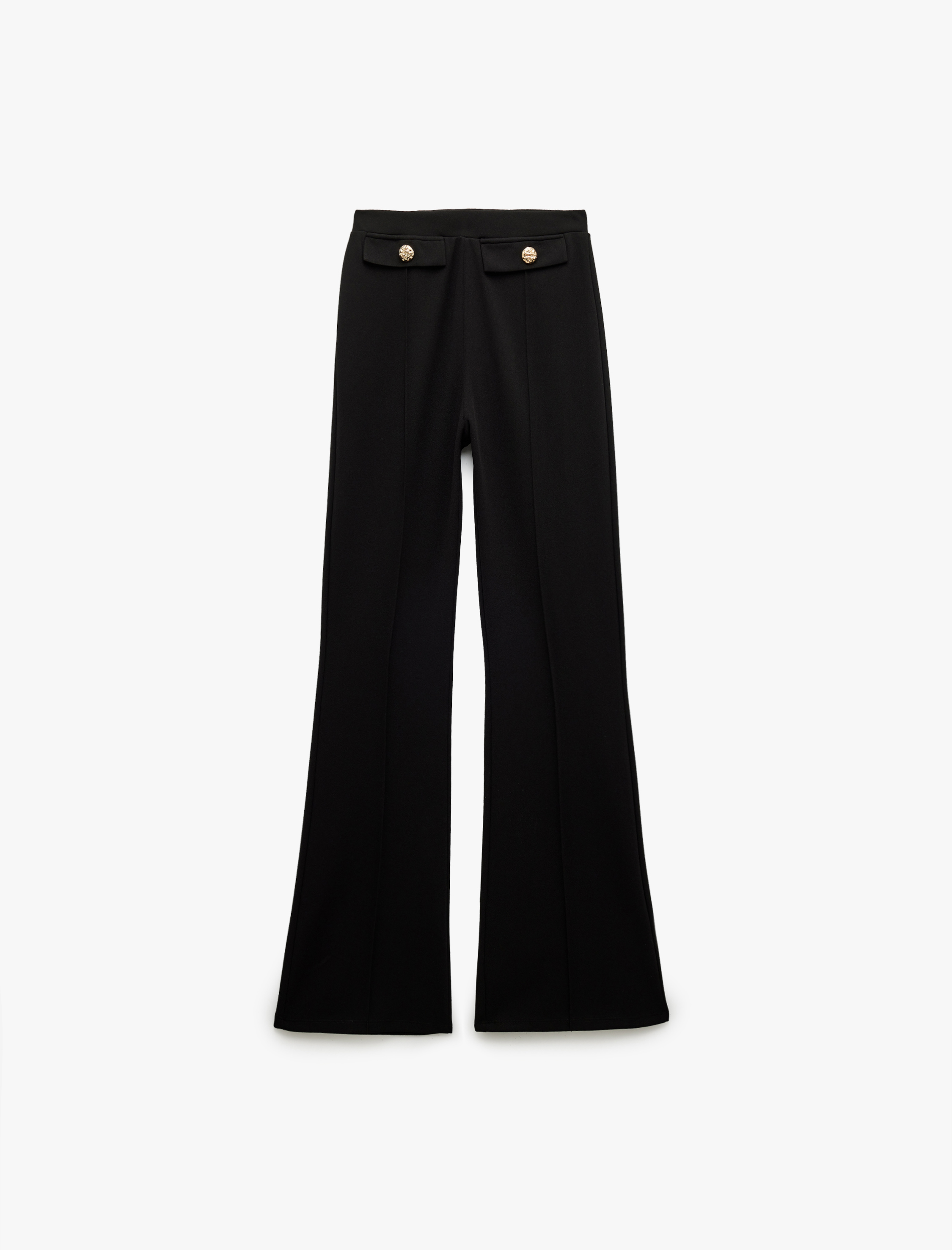   Krep Scuba Kumaş Düğmeli Yüksek Bel İspanyol Paça Kumaş Pantolon