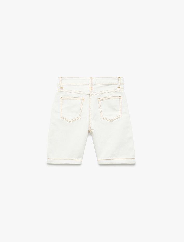 Erkek Çocuk Pamuklu Düğmeli Cepli Jean Şort