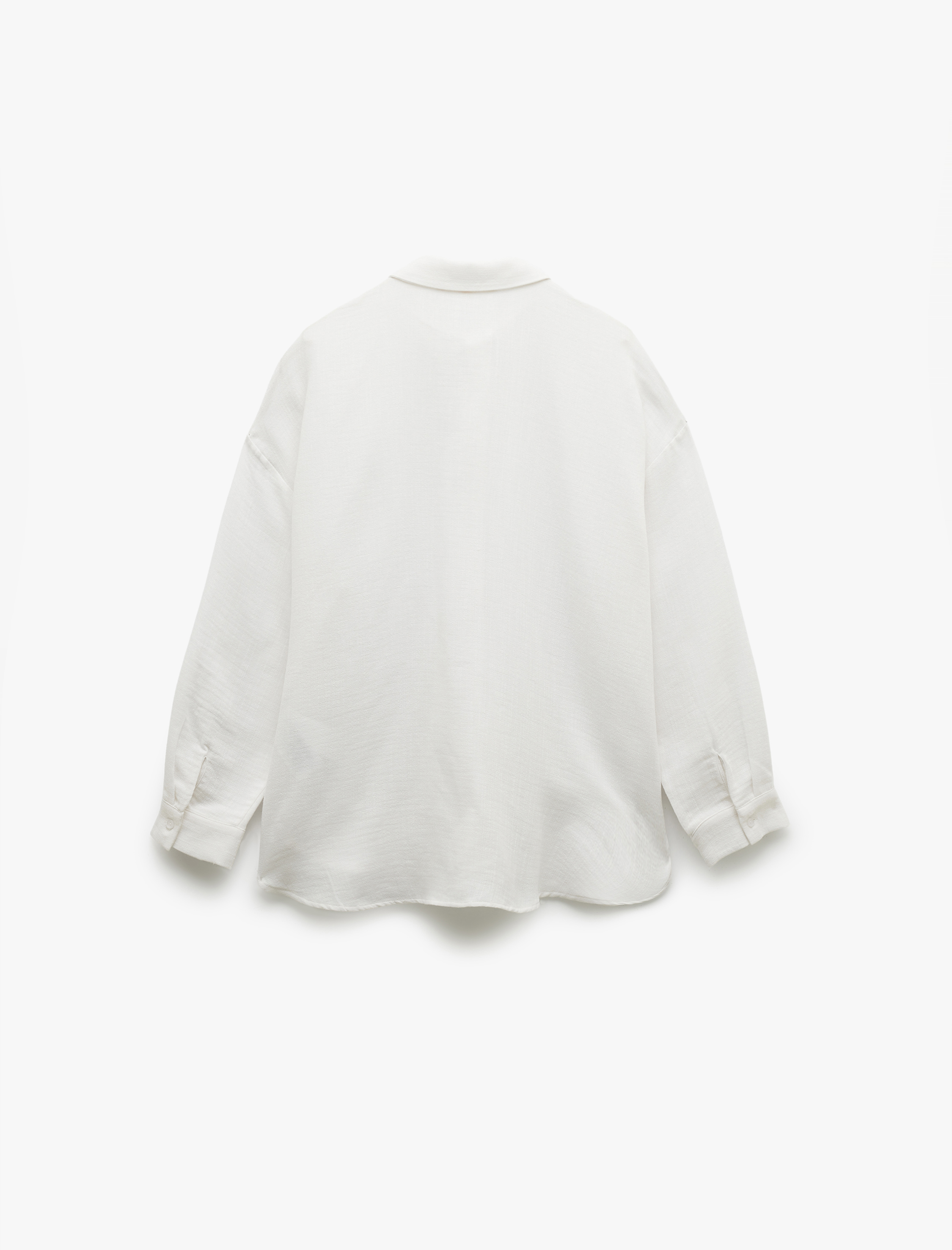   Pamuk Keten Karışımlı Uzun Kollu Klasik Yaka Oversize Gömlek