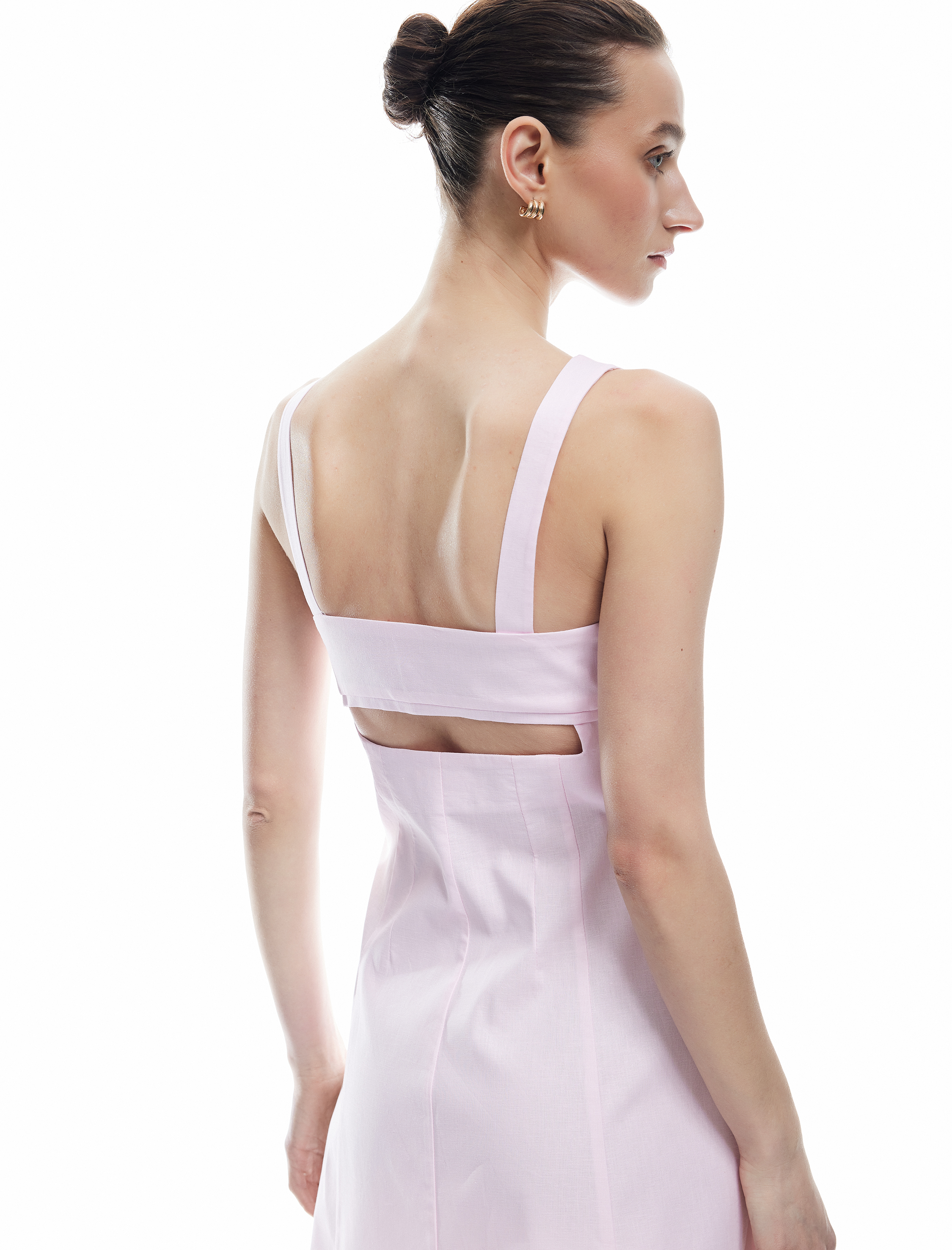   U Yaka A Kesim Pamuk Keten Karışımlı Askılı Mini Elbise