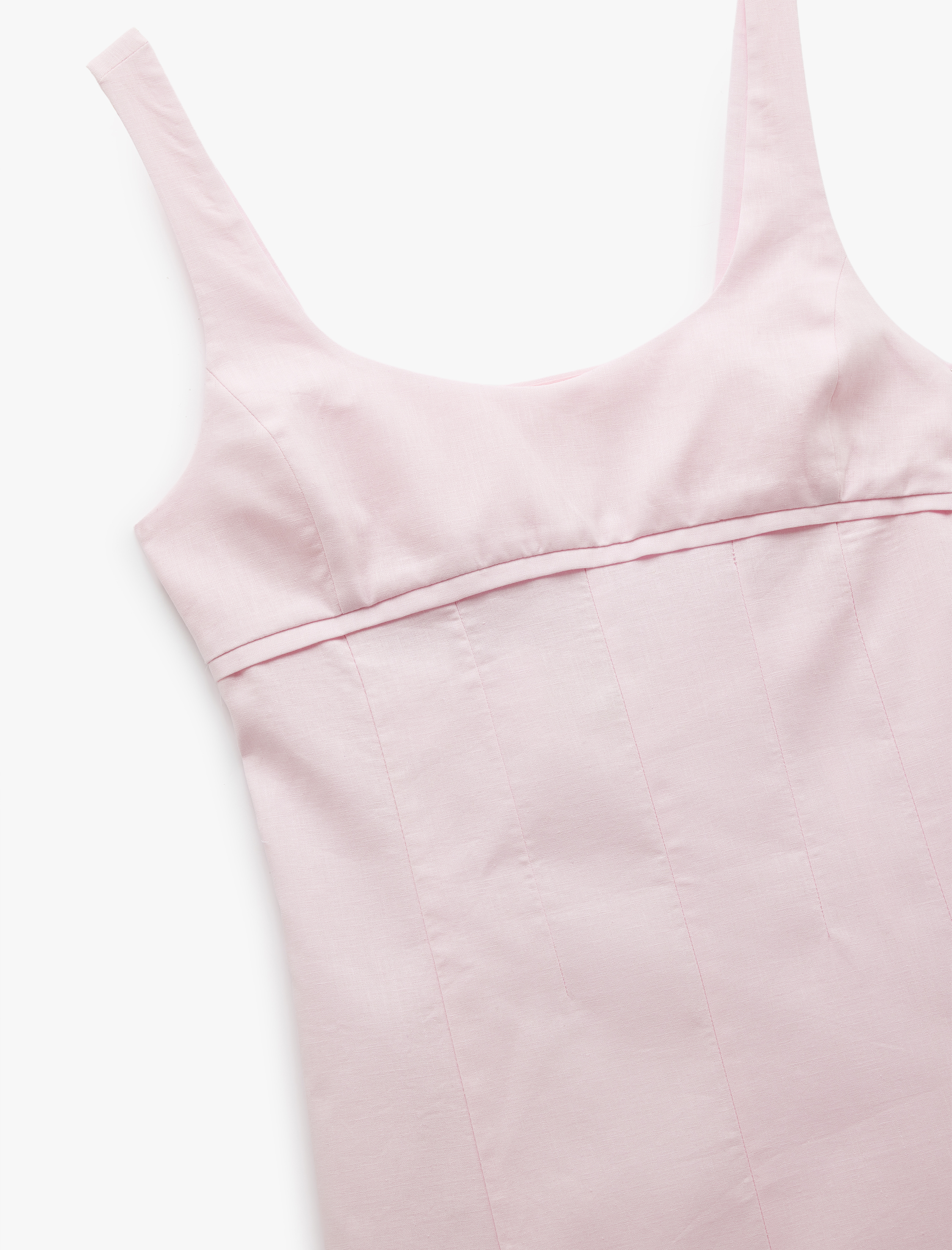   U Yaka A Kesim Pamuk Keten Karışımlı Askılı Mini Elbise