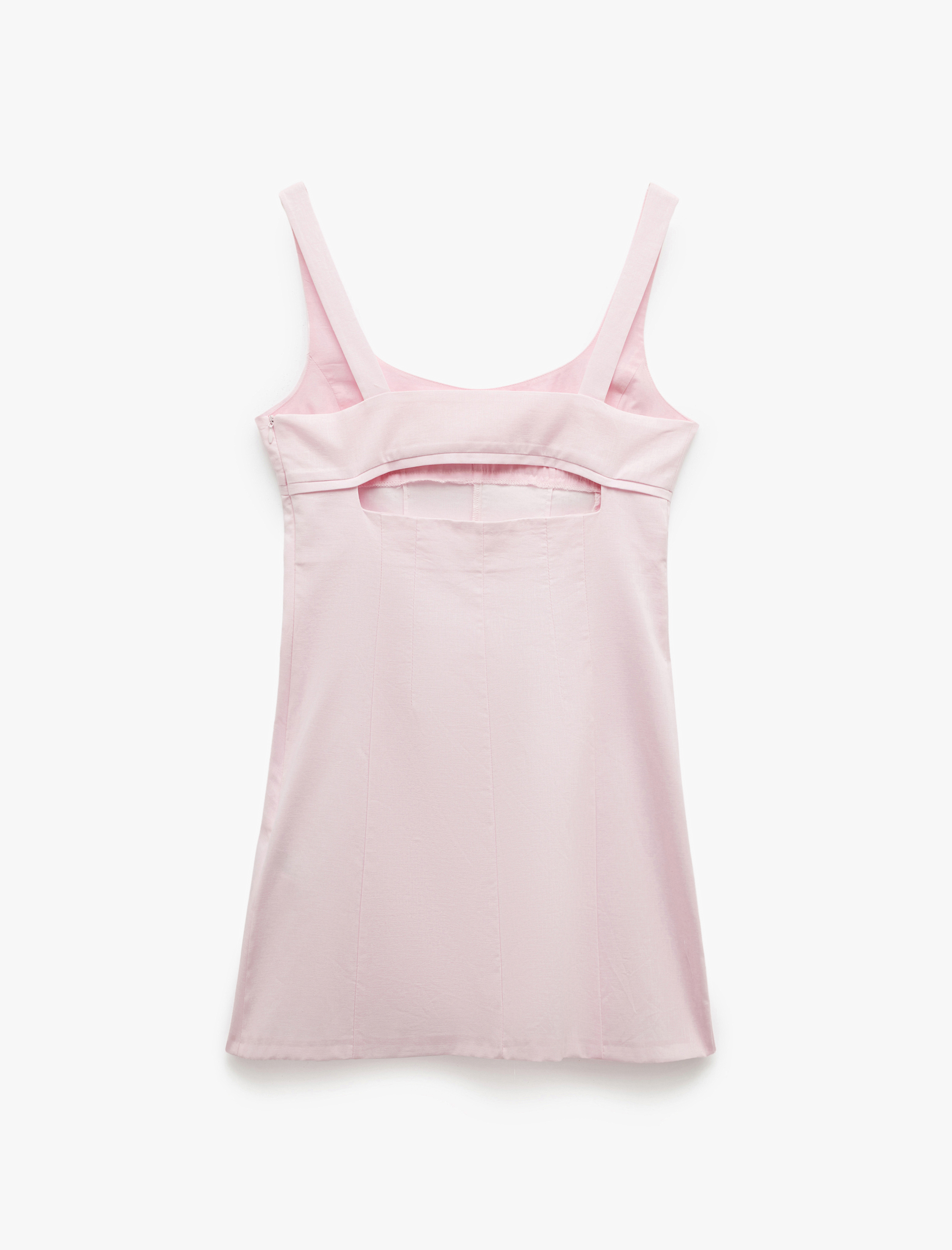   U Yaka A Kesim Pamuk Keten Karışımlı Askılı Mini Elbise