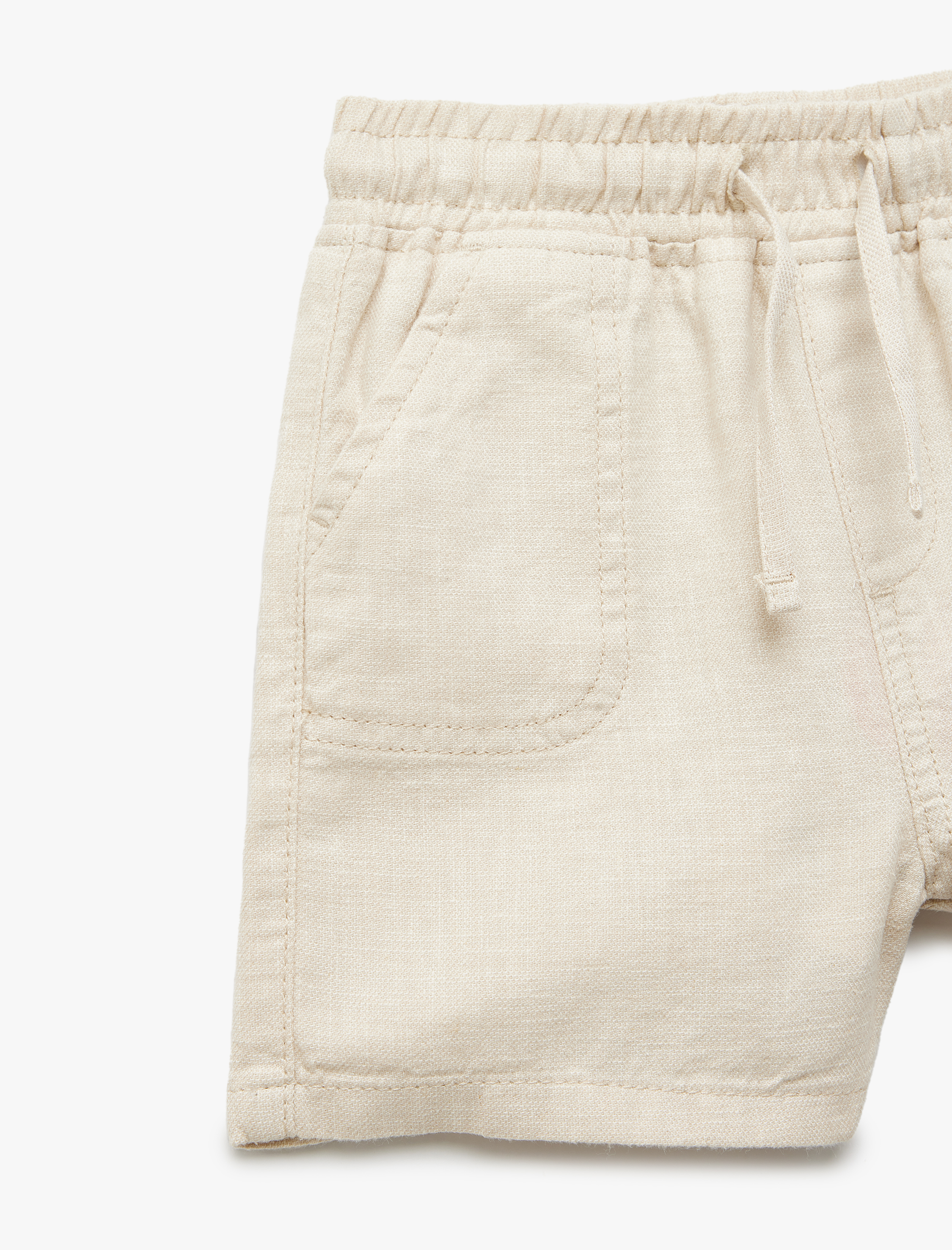  Erkek Bebek Keten Karışımlı Beli Bağcıklı Cepli Pamuklu Basic Şort