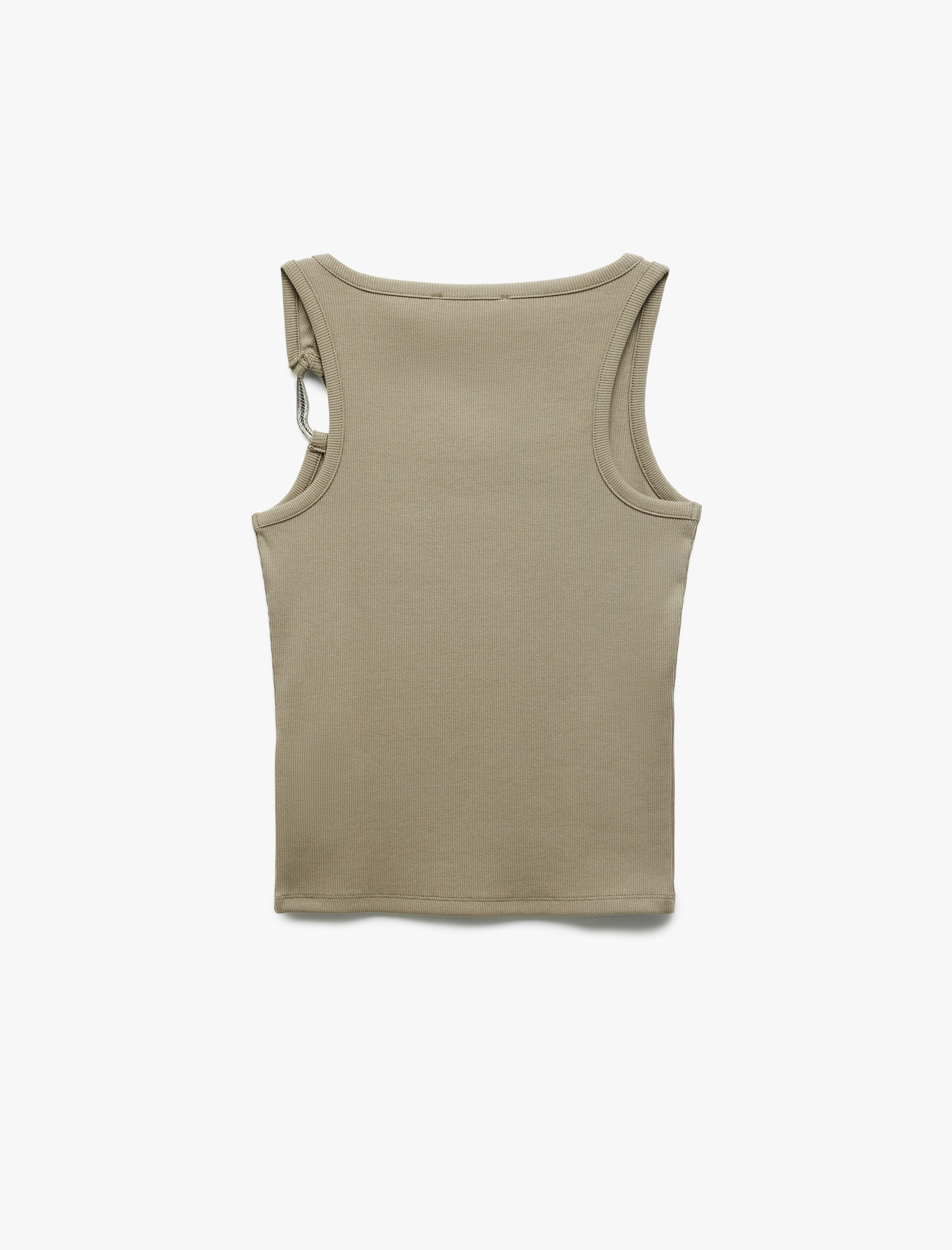   Asimetrik Yaka Metal Aksesuarlı Dar Kesim Kolsuz Bluz