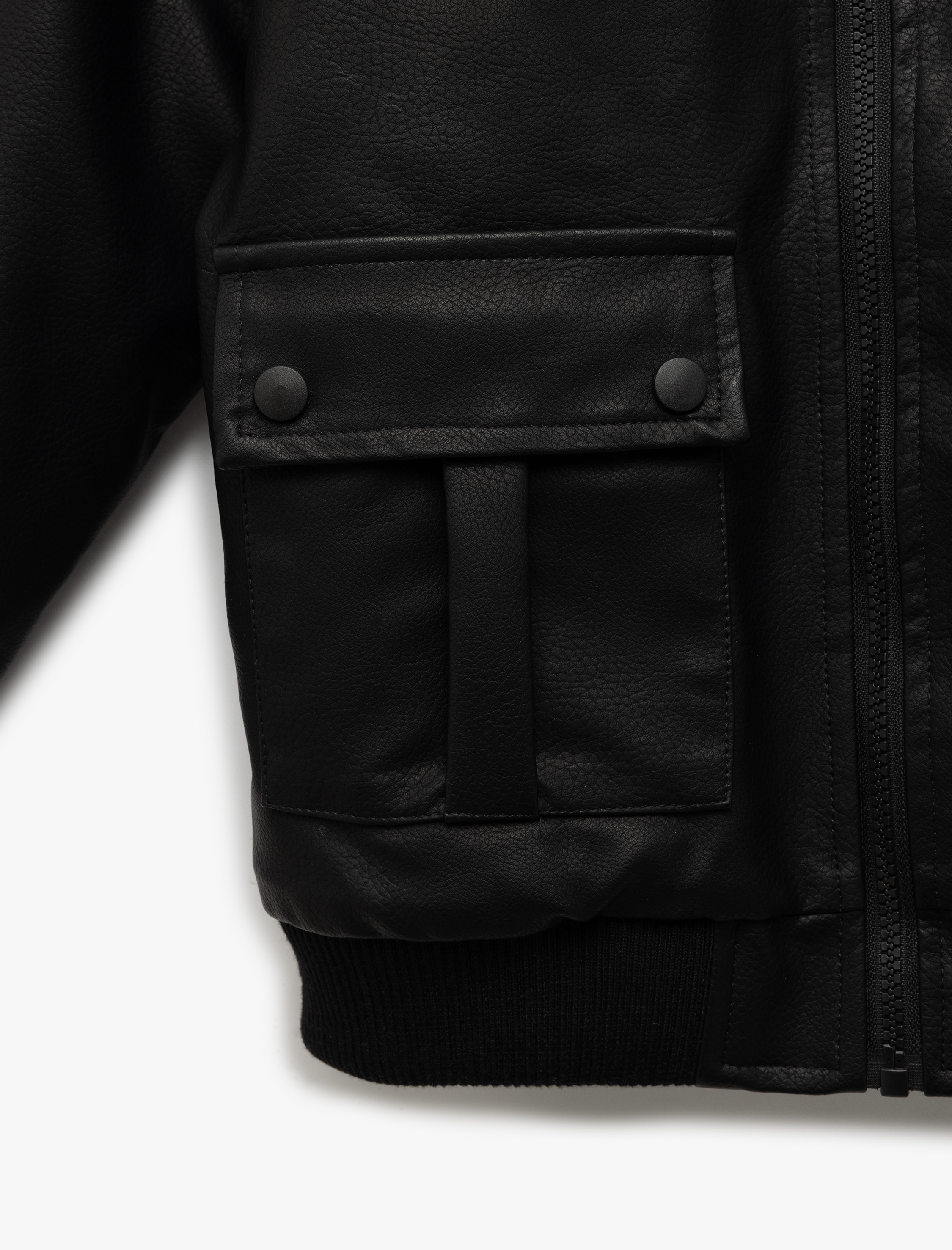  Erkek Çocuk Fermuarlı Peluş Yaka Cepli Bomber Deri Ceket