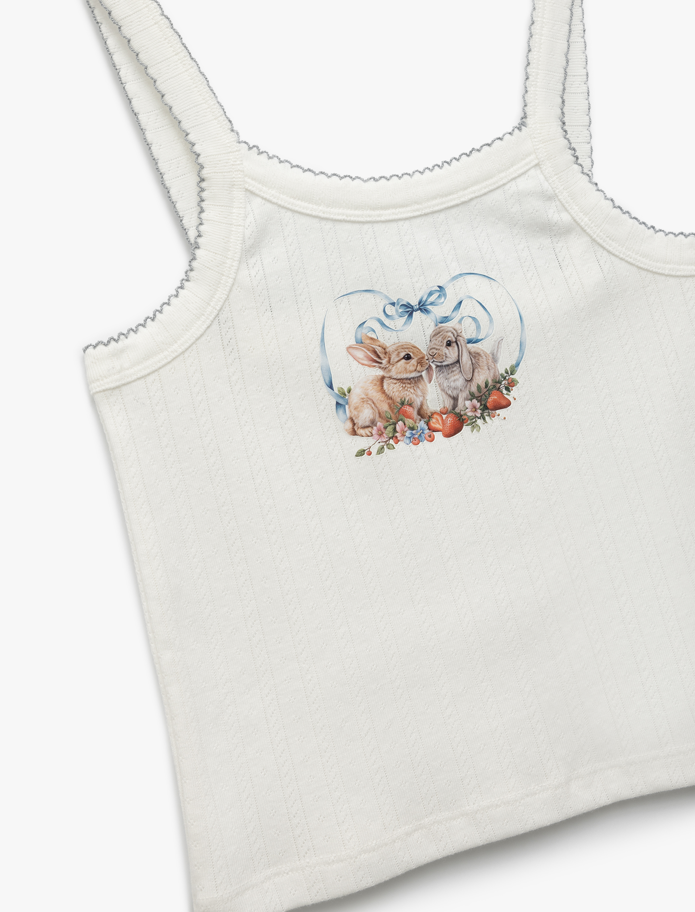  Kız Çocuk Tavşan Baskılı Ribanalı Bisiklet Yaka Askılı Atlet