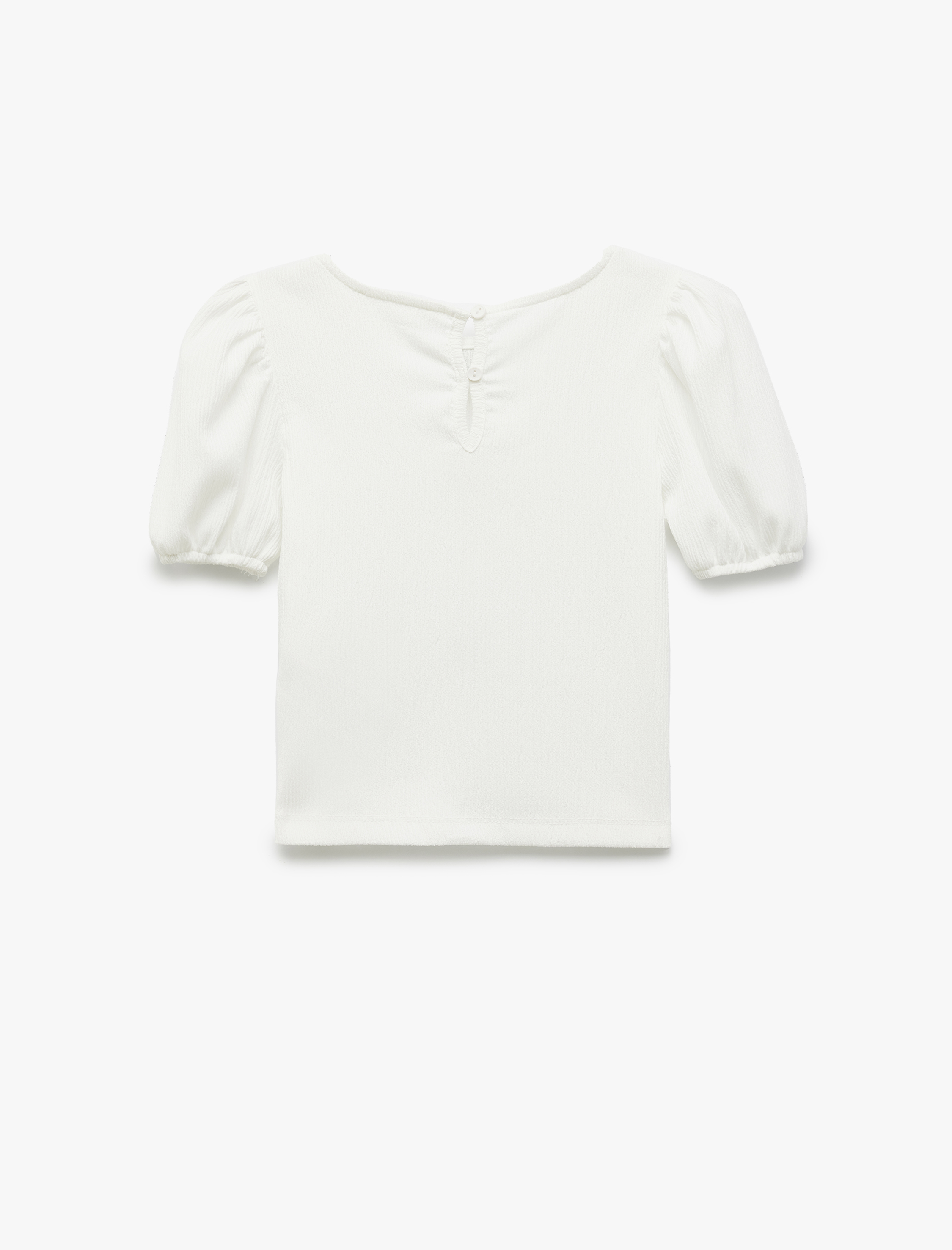  Kız Çocuk Fiyonk Detaylı Kısa Kollu Bisiklet Yaka Bluz