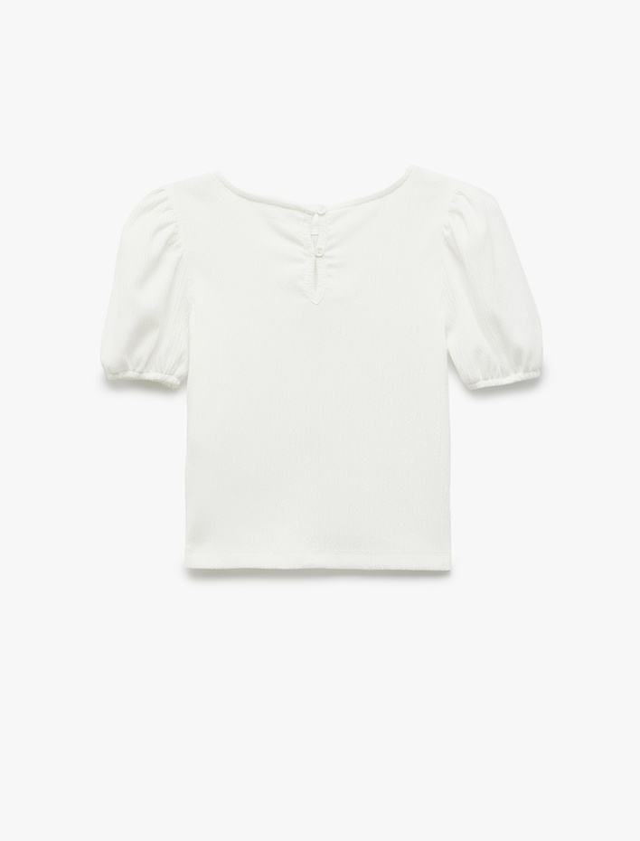 Kız Çocuk Fiyonk Detaylı Kısa Kollu Bisiklet Yaka Bluz