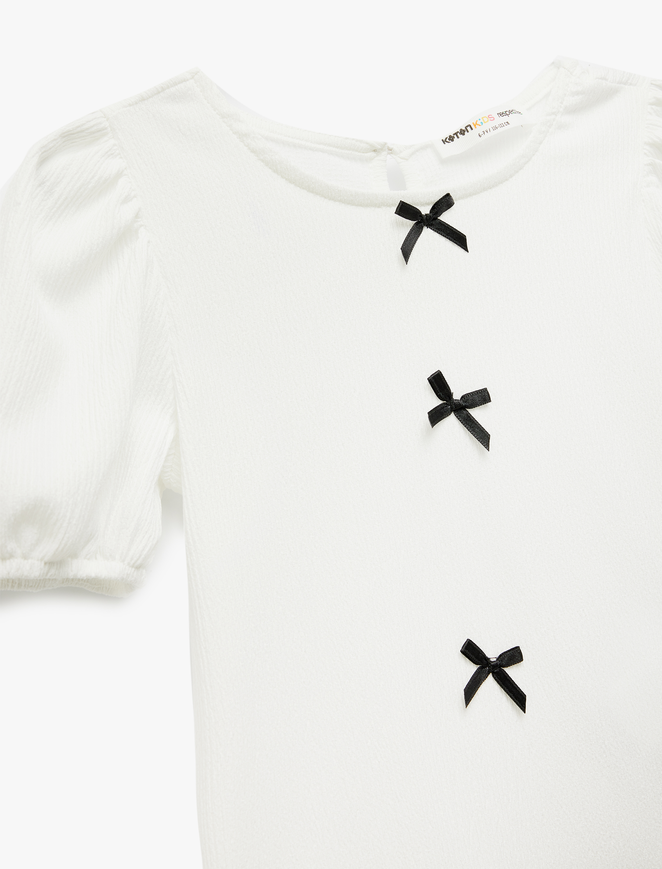  Kız Çocuk Fiyonk Detaylı Kısa Kollu Bisiklet Yaka Bluz