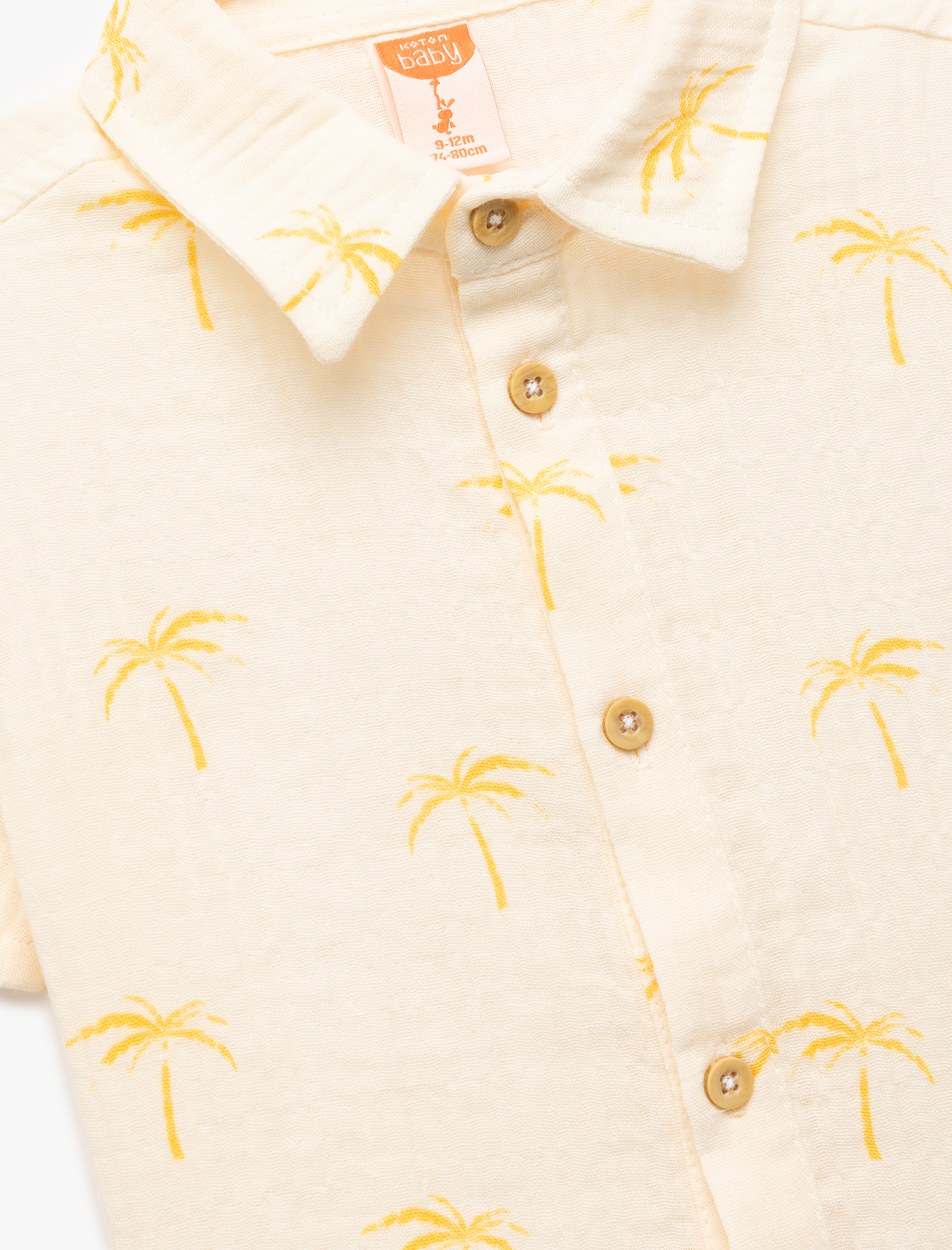  Erkek Bebek Palmiye Baskılı Kısa Kollu Pamuklu Gömlek