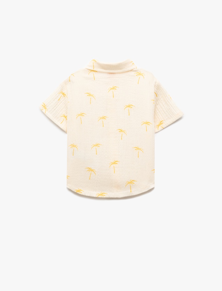 Erkek Bebek Palmiye Baskılı Kısa Kollu Pamuklu Gömlek
