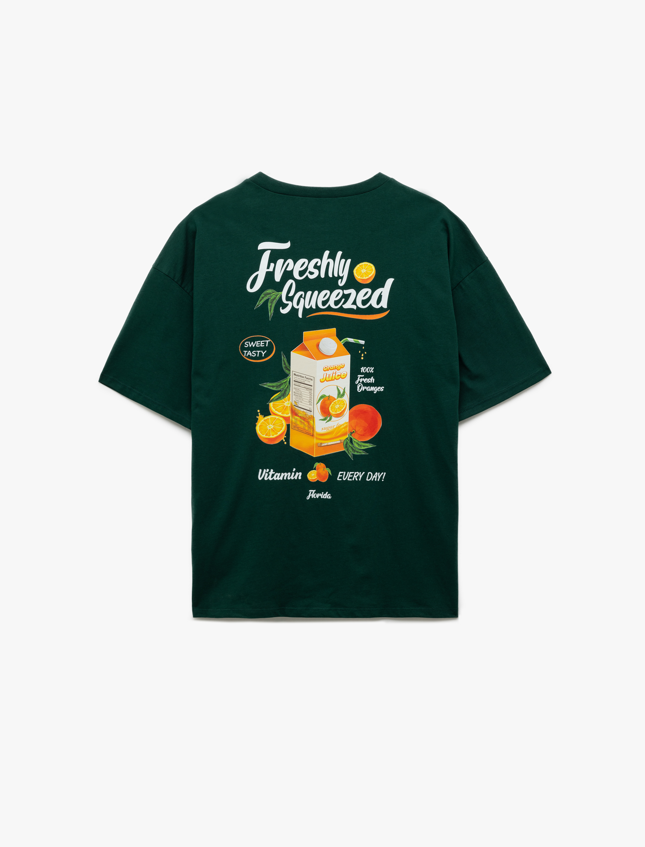   Kısa Kollu Bisiklet Yaka Portakal Baskılı Pamuklu Oversize Tişört