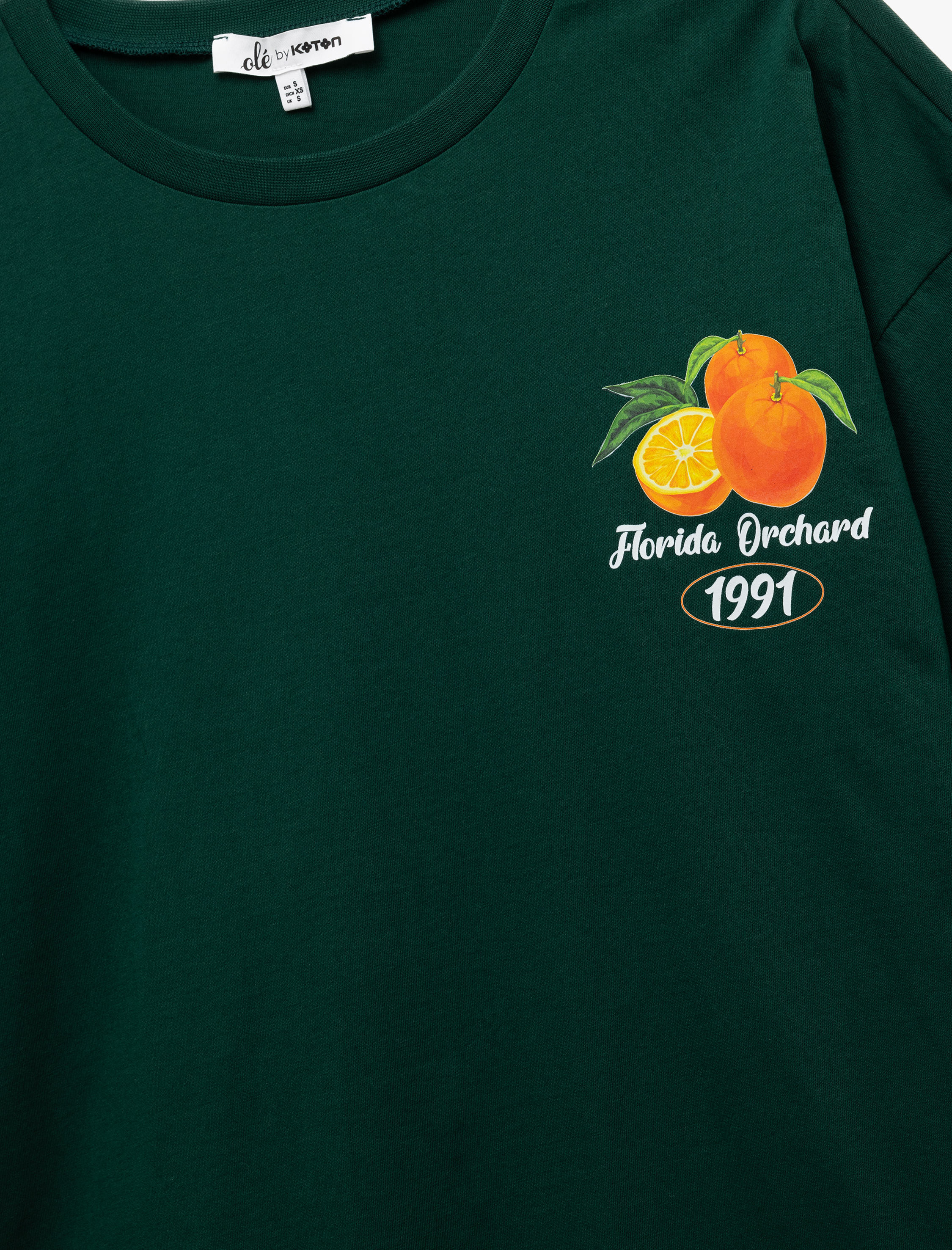   Kısa Kollu Bisiklet Yaka Portakal Baskılı Pamuklu Oversize Tişört