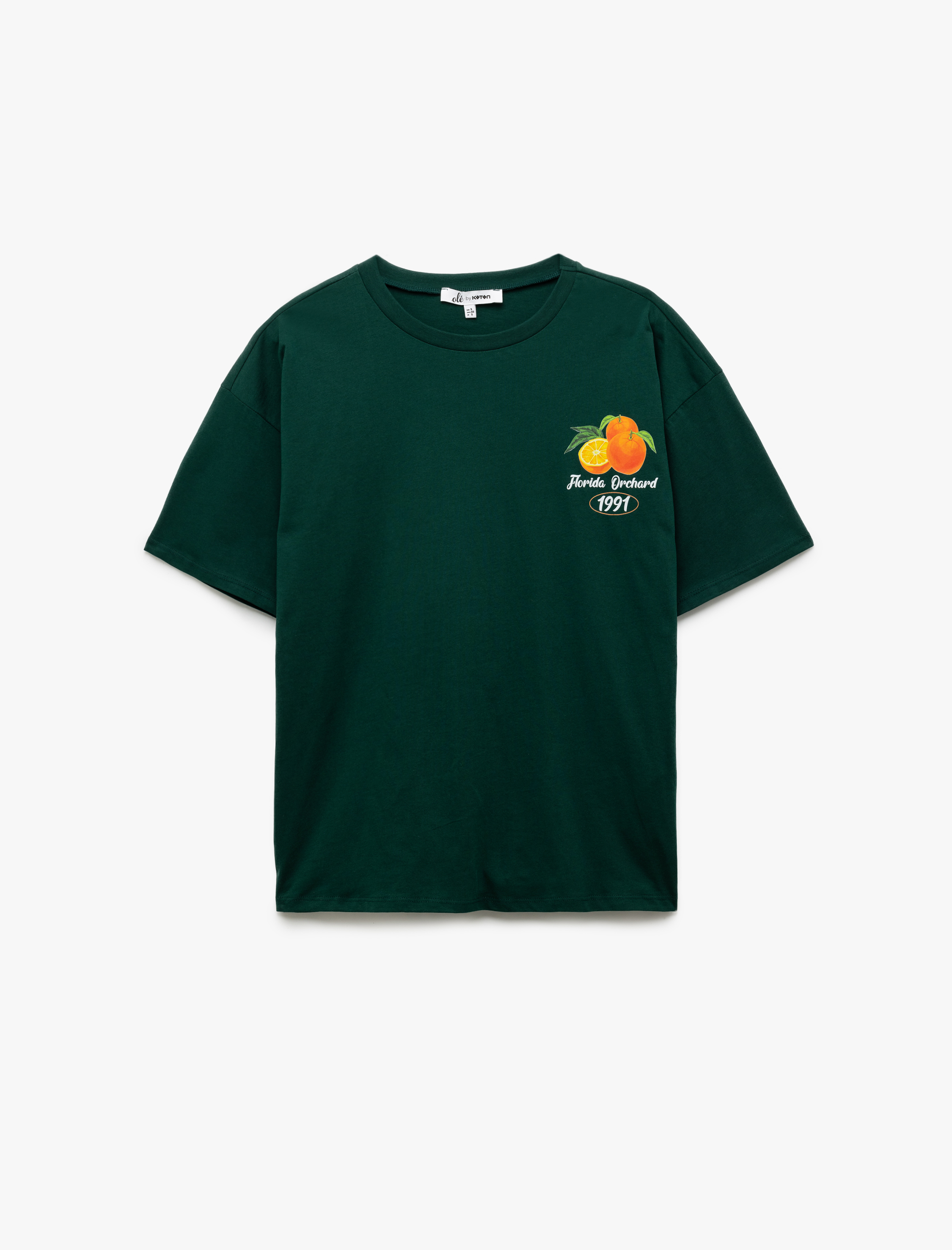   Kısa Kollu Bisiklet Yaka Portakal Baskılı Pamuklu Oversize Tişört