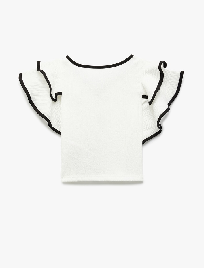 Kız Çocuk Fiyonklu Kısa Kelebek Kollu V Yaka Volanlı Bluz