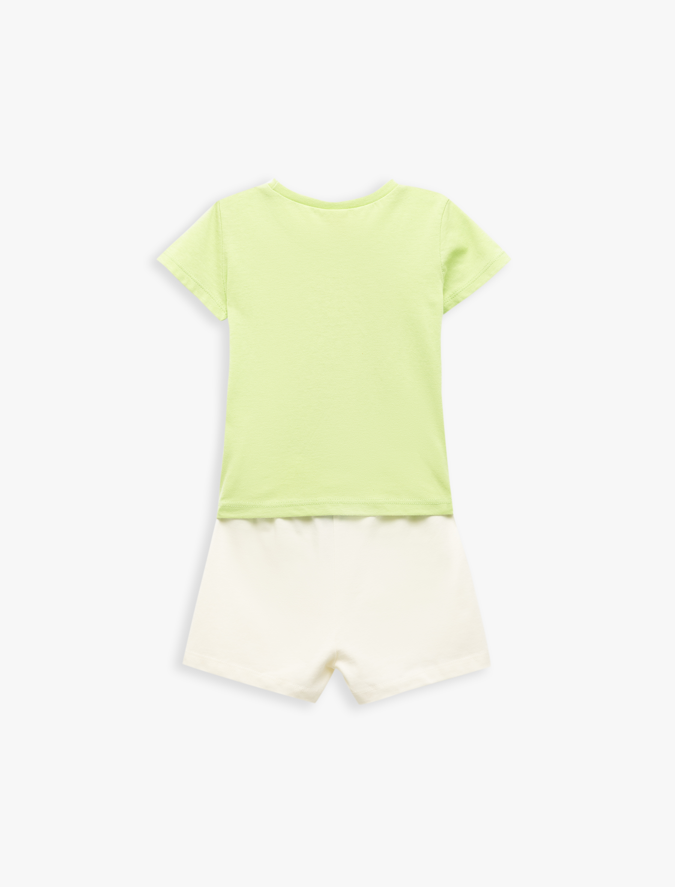  Kız Bebek Pamuklu Baskılı Kısa Kollu Bisiklet Yaka 2'li Tişört ve Şort Seti