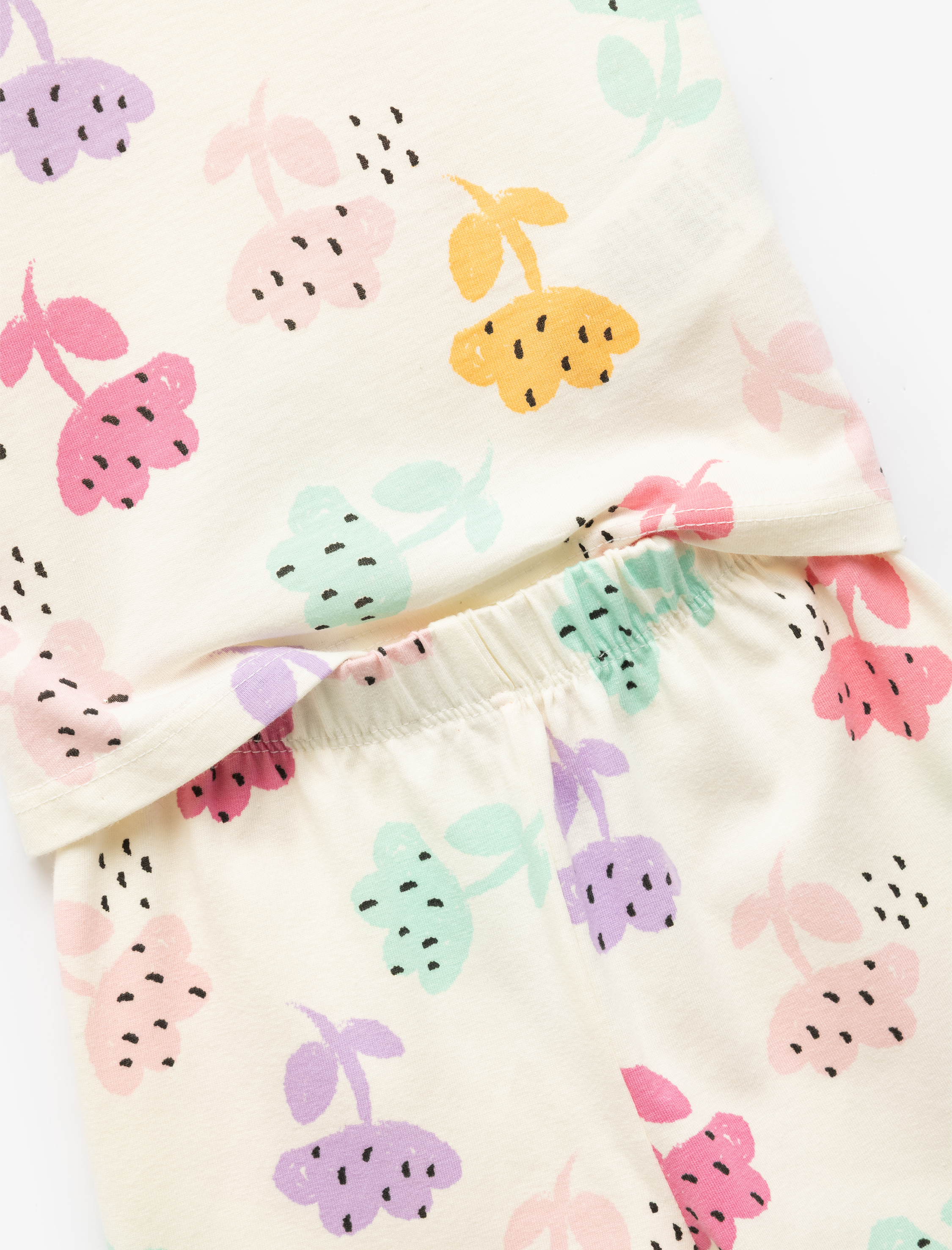  Kız Bebek Pamuklu Baskılı Kısa Kollu Bisiklet Yaka 2'li Tişört ve Şort Seti