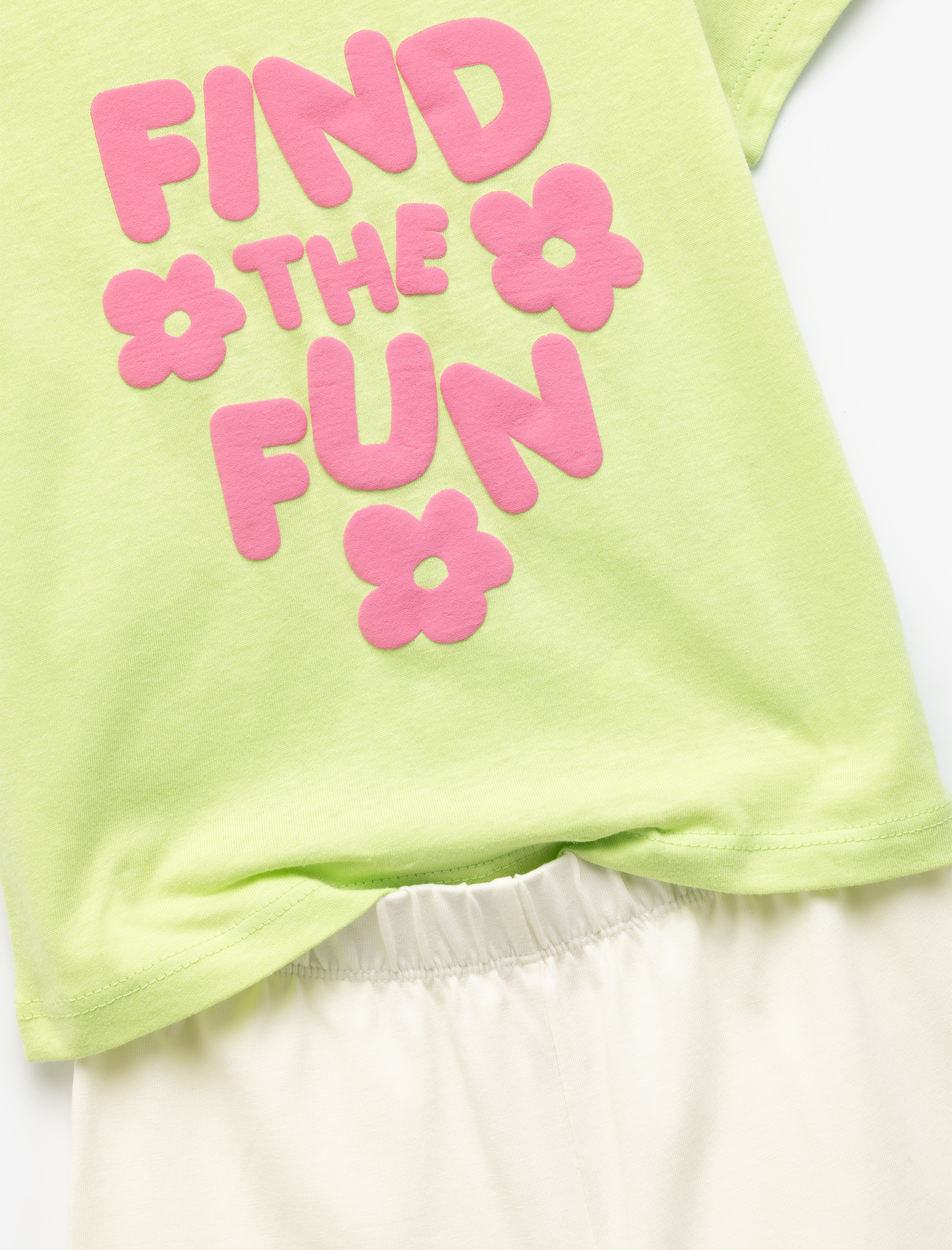  Kız Bebek Pamuklu Baskılı Kısa Kollu Bisiklet Yaka 2'li Tişört ve Şort Seti