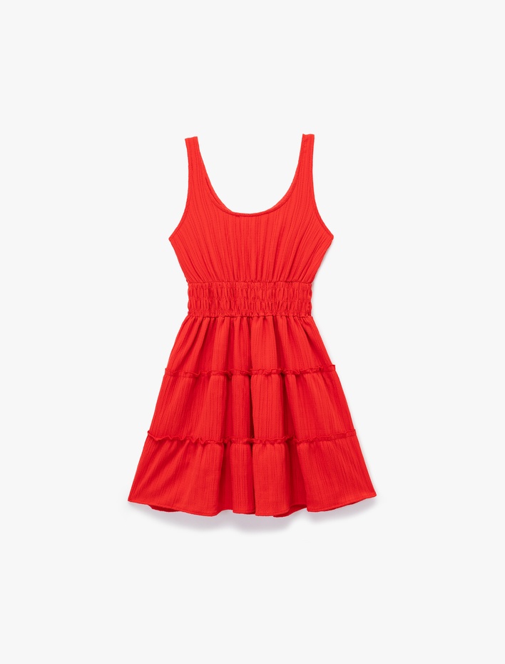  U Yaka Kolsuz Gipeli Düğmeli Katlı Mini Elbise