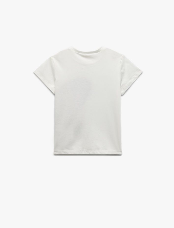 Kız Çocuk Kelebek Baskılı Bisiklet Yaka Kısa Kollu Pamuklu Tişört