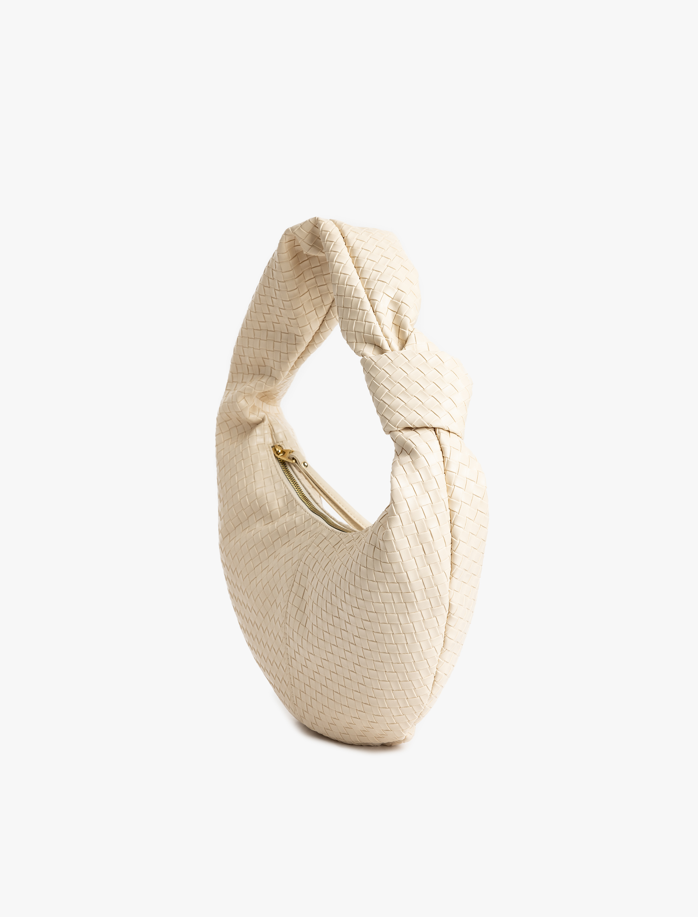  Kadın Suni Deri Fermuarlı Düğüm Detaylı Dokulu Çanta