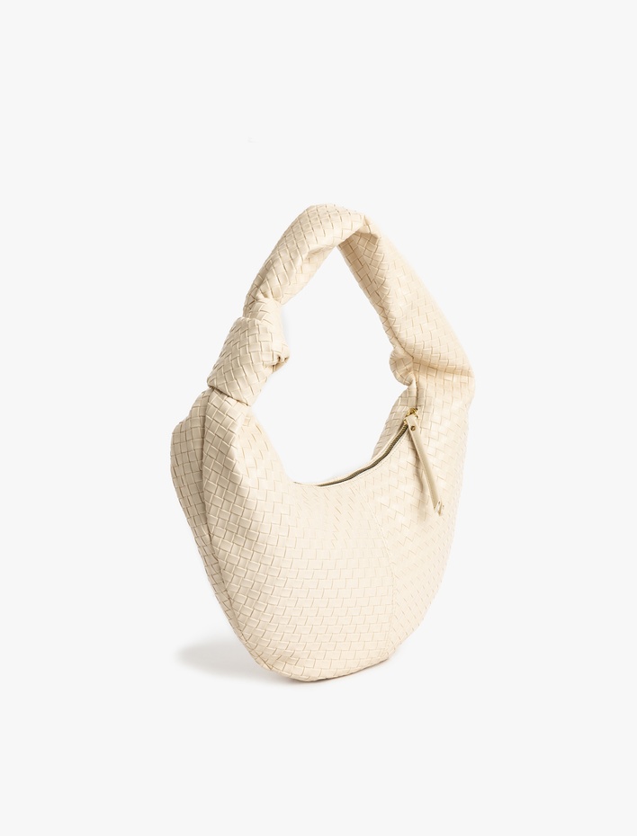 Kadın Suni Deri Fermuarlı Düğüm Detaylı Dokulu Çanta