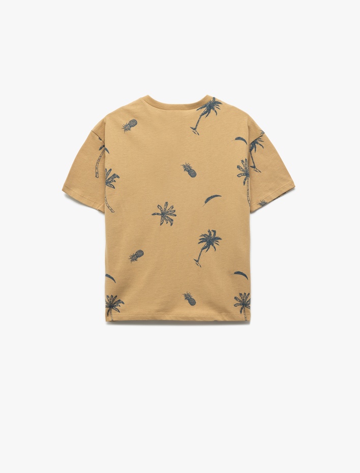 Erkek Çocuk Palmiye Baskılı Kısa Kollu Bisiklet Yaka Pamuklu Tişört