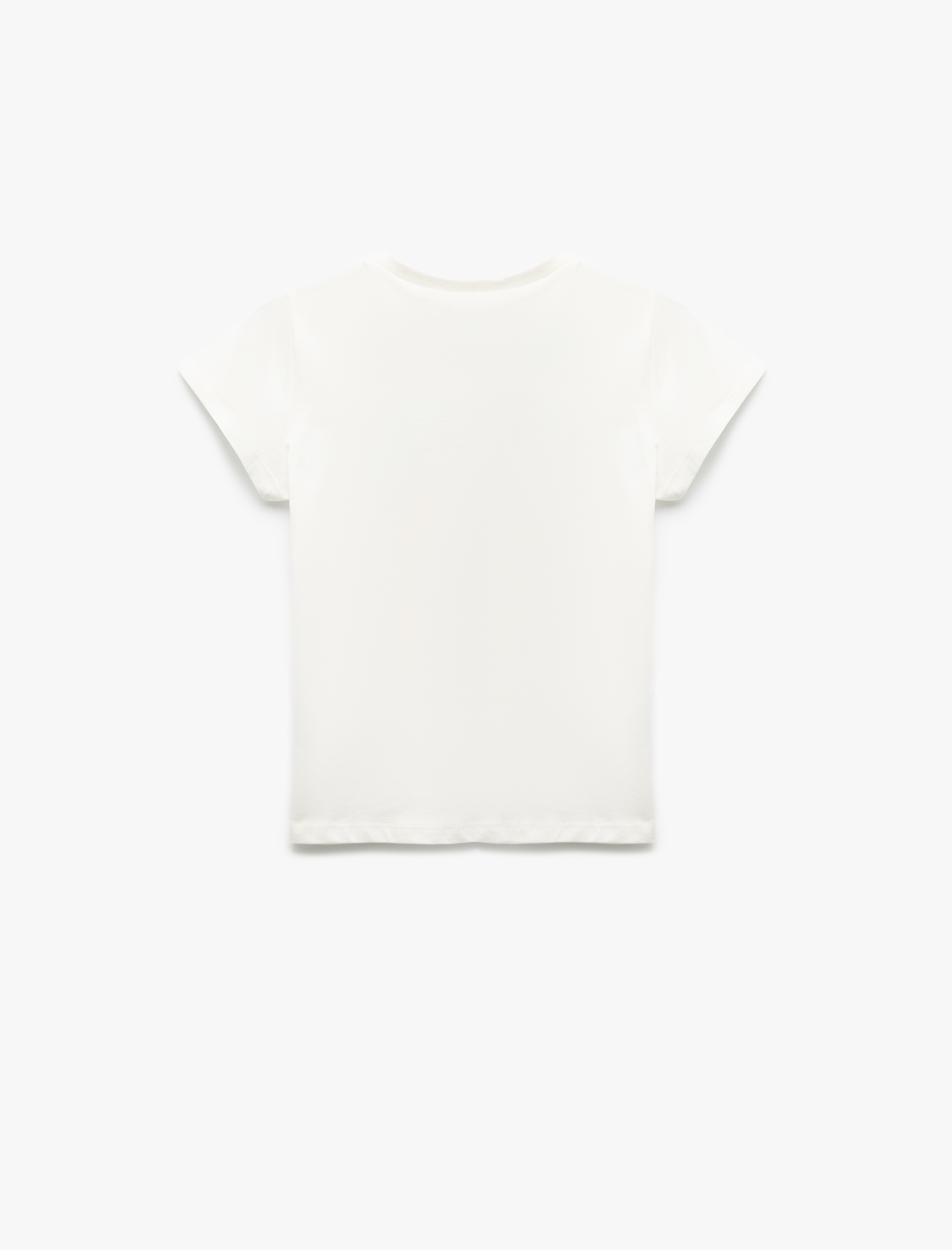  Kız Çocuk Bisiklet Yaka Baskı Detaylı Kısa Kollu Pamuklu Tişört