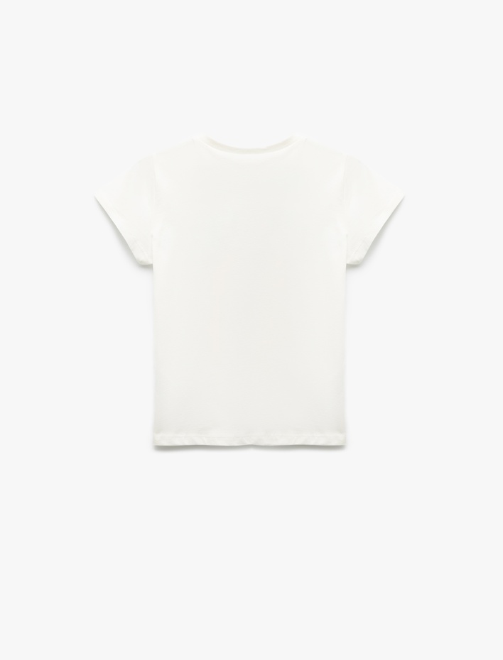 Kız Çocuk Bisiklet Yaka Baskı Detaylı Kısa Kollu Pamuklu Tişört