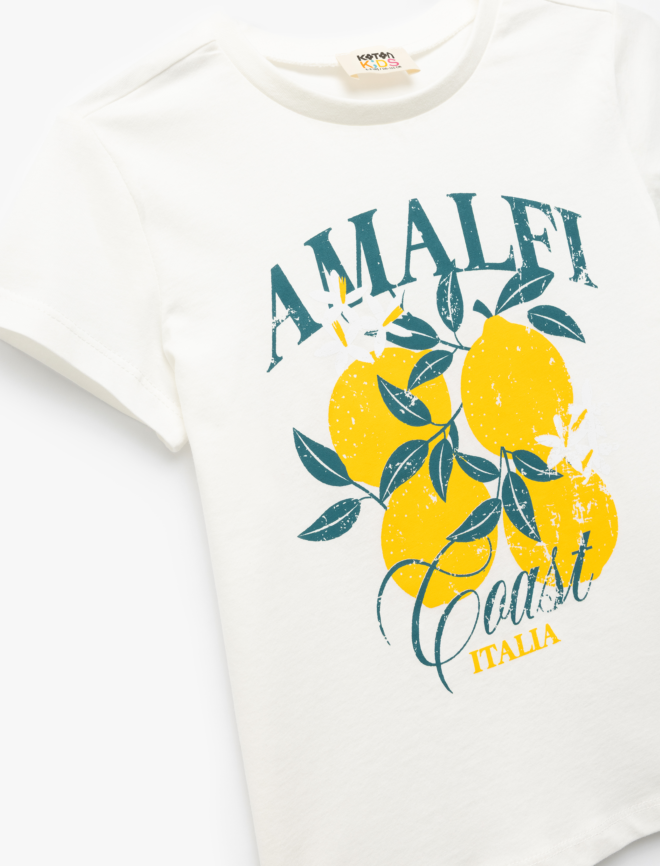  Kız Çocuk Bisiklet Yaka Baskı Detaylı Kısa Kollu Pamuklu Tişört