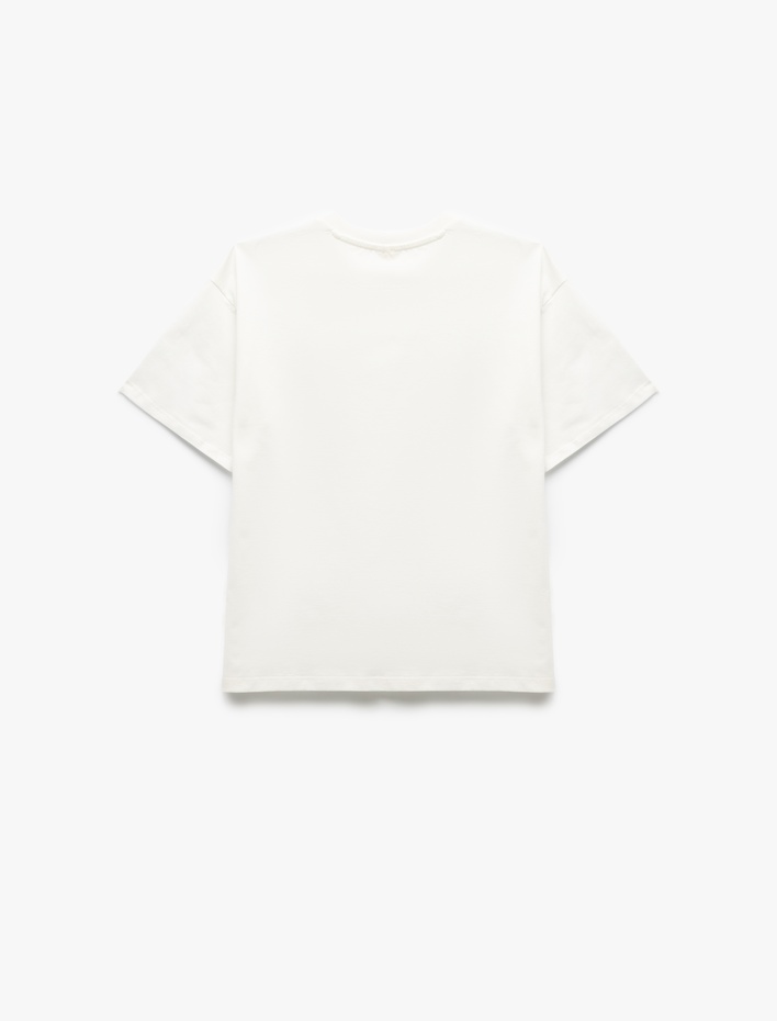 Kız Çocuk Pamuklu Çiçek Aplikeli Kısa Kollu Bisiklet Yaka Tişört