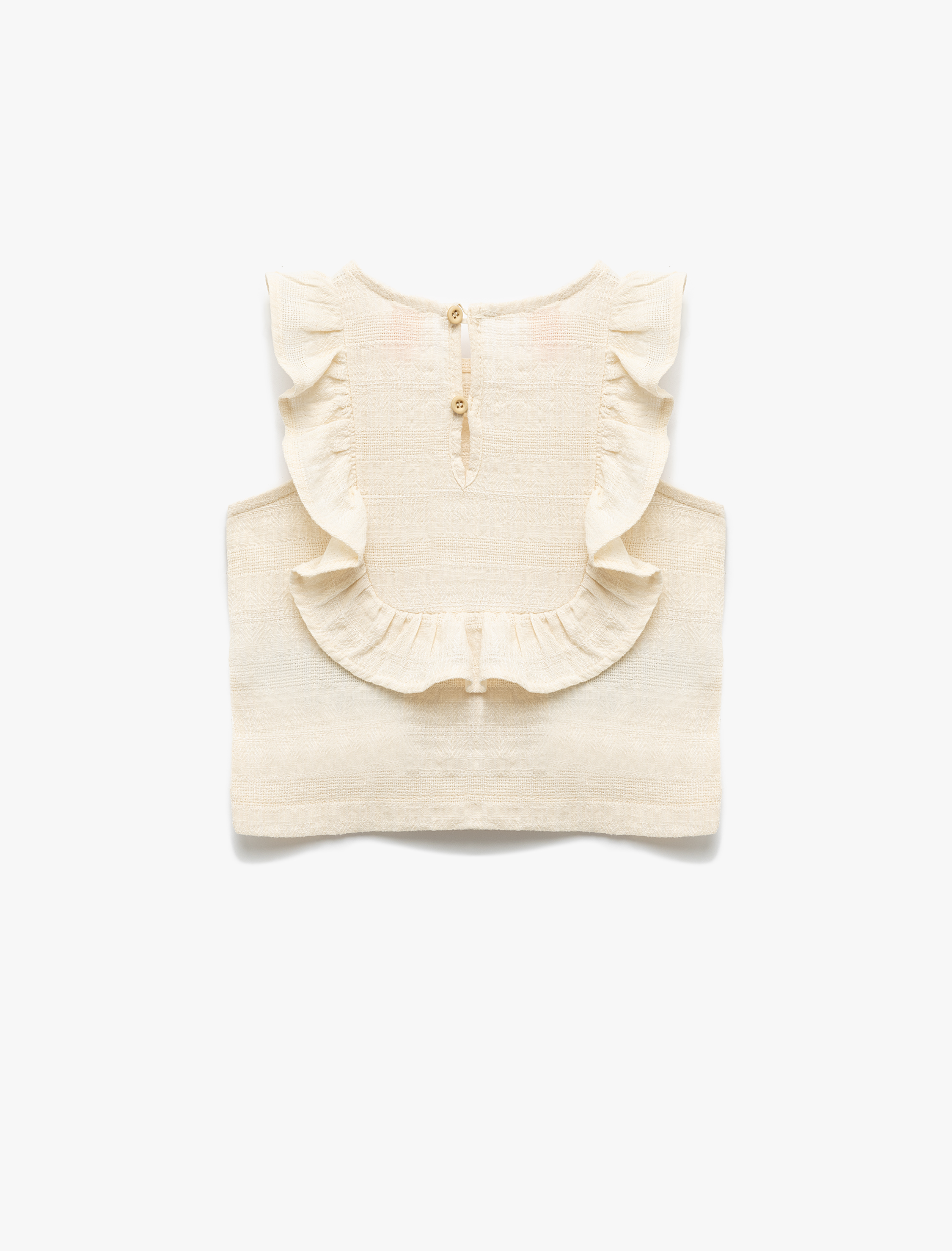  Kız Bebek Fırfır Detaylı Bisiklet Yaka Kolsuz Pamuklu Bluz