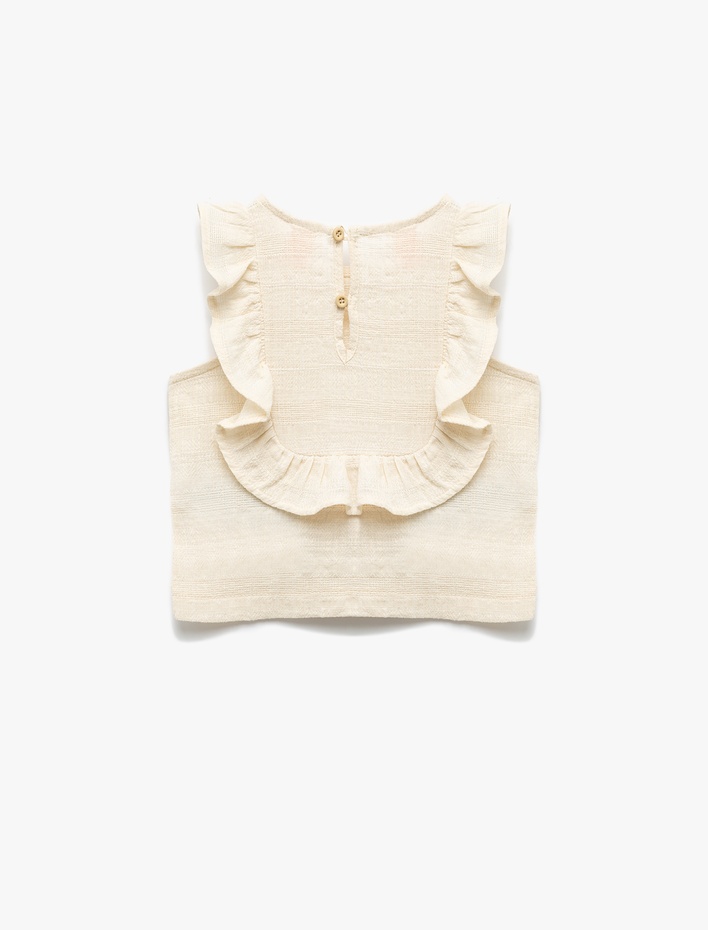 Kız Bebek Fırfır Detaylı Bisiklet Yaka Kolsuz Pamuklu Bluz