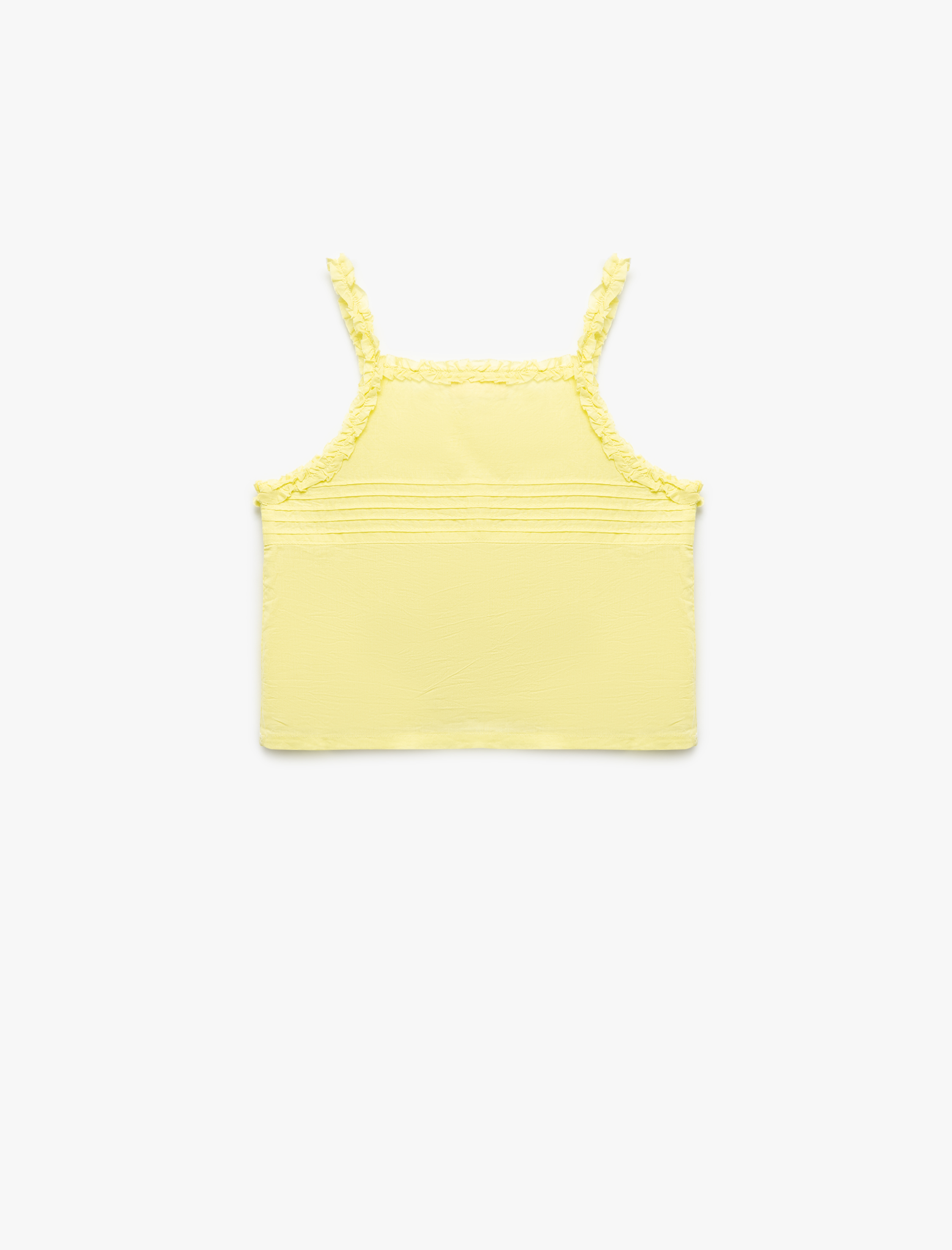  Kız Çocuk İnce Askılı Dokulu Fırfır Detaylı Düğmeli Bluz