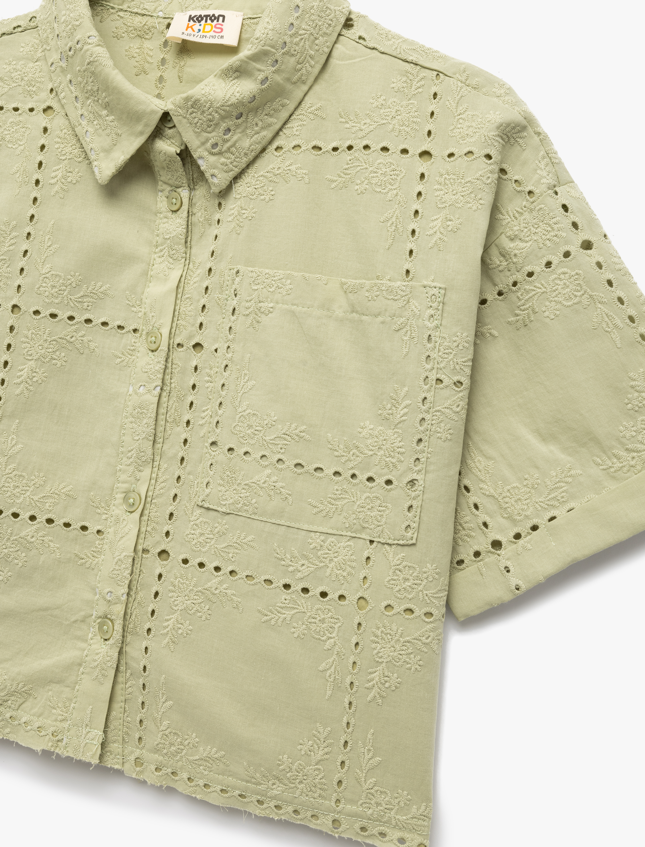  Kız Çocuk Kısa Kollu Brodeli Pamuklu Crop Gömlek