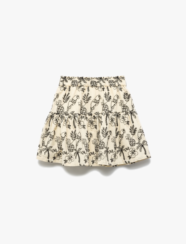 Kız Çocuk Beli Lastikli Pamuklu Desenli Diz Üstü Etek