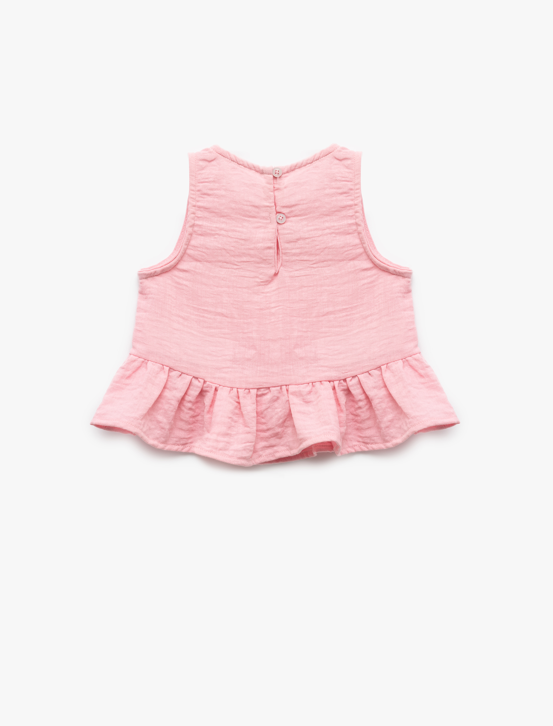  Kız Bebek Fırfır Detaylı Kolsuz Bisiklet Yaka Crop Bluz