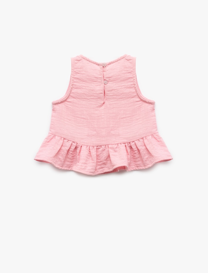 Kız Bebek Fırfır Detaylı Kolsuz Bisiklet Yaka Crop Bluz