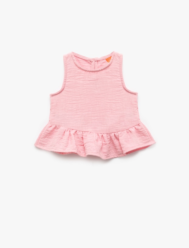Fırfır Detaylı Kolsuz Bisiklet Yaka Crop Bluz_0