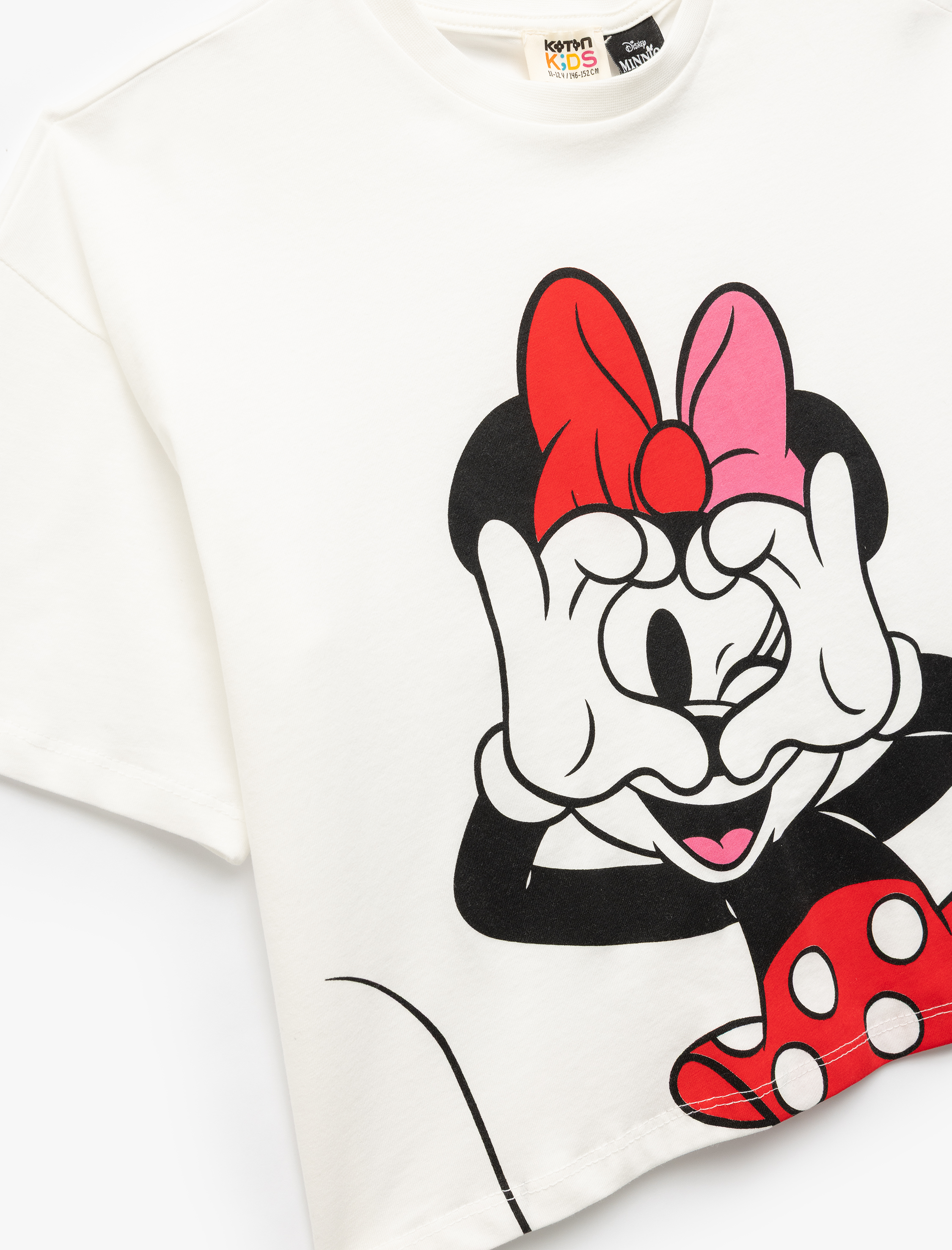  Kız Çocuk Lisanslı Minnie Mouse Baskılı Kısa Kollu Pamuklu Crop Tişört