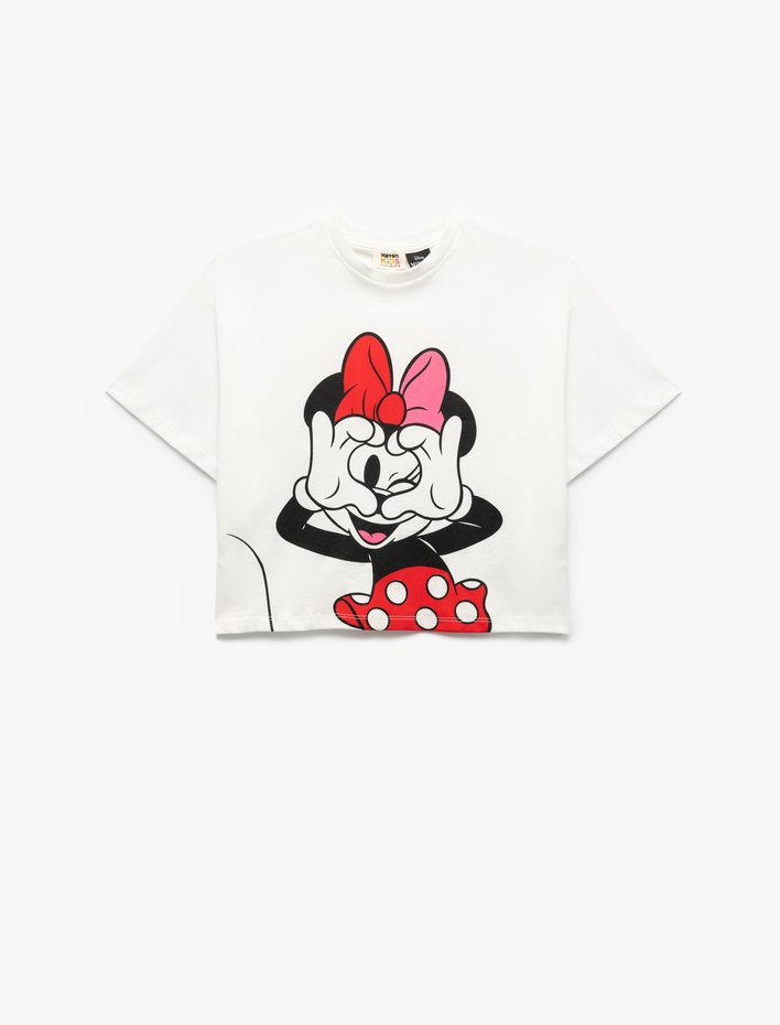 Kız Çocuk Lisanslı Minnie Mouse Baskılı Kısa Kollu Pamuklu Tişört