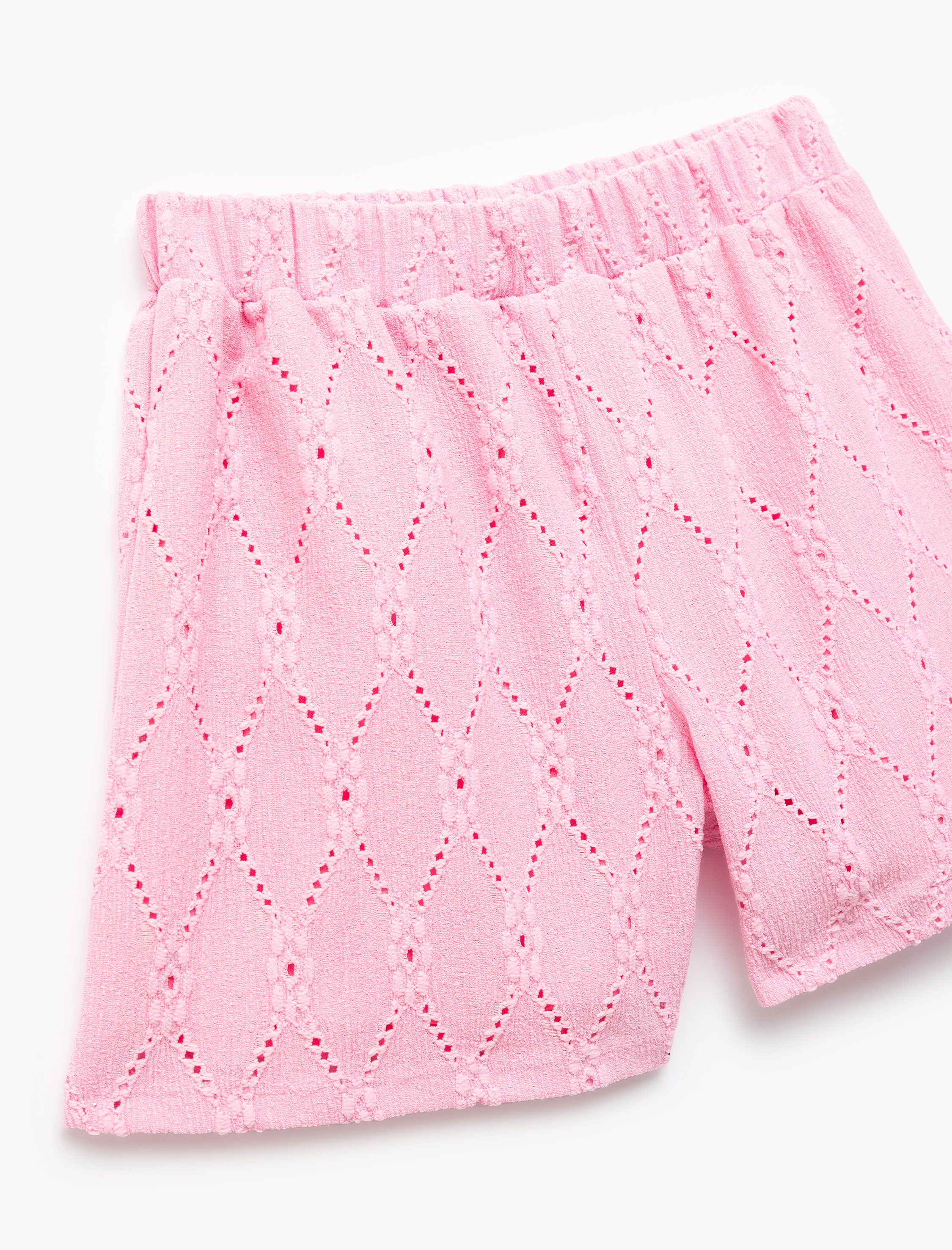  Kız Çocuk Brodeli Detaylı Beli Lastikli Şort