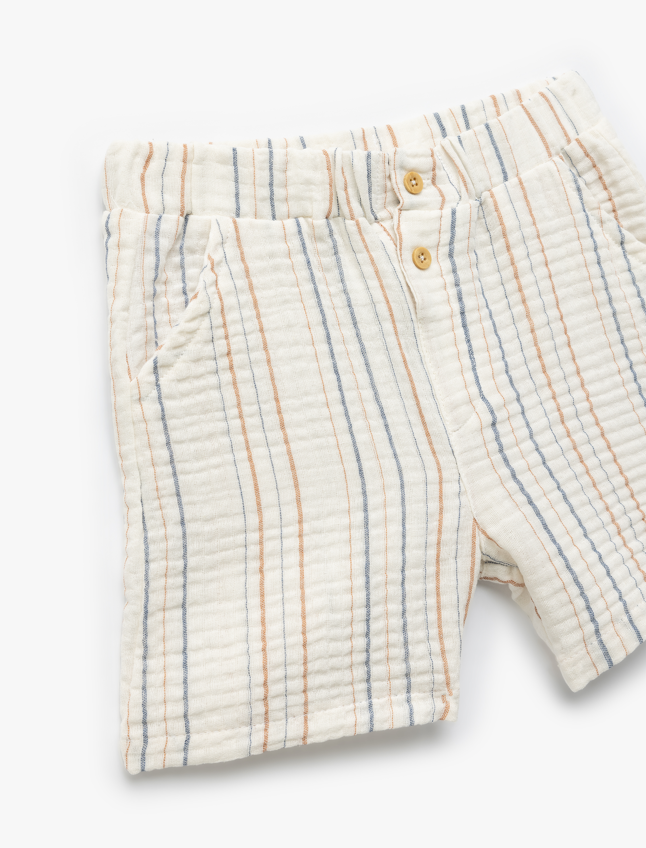  Erkek Bebek Pamuklu Düğme Detaylı Çizgili Müslin Şort