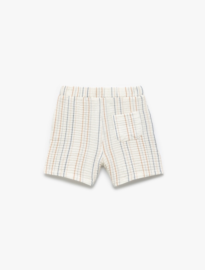 Erkek Bebek Pamuklu Düğme Detaylı Çizgili Müslin Şort