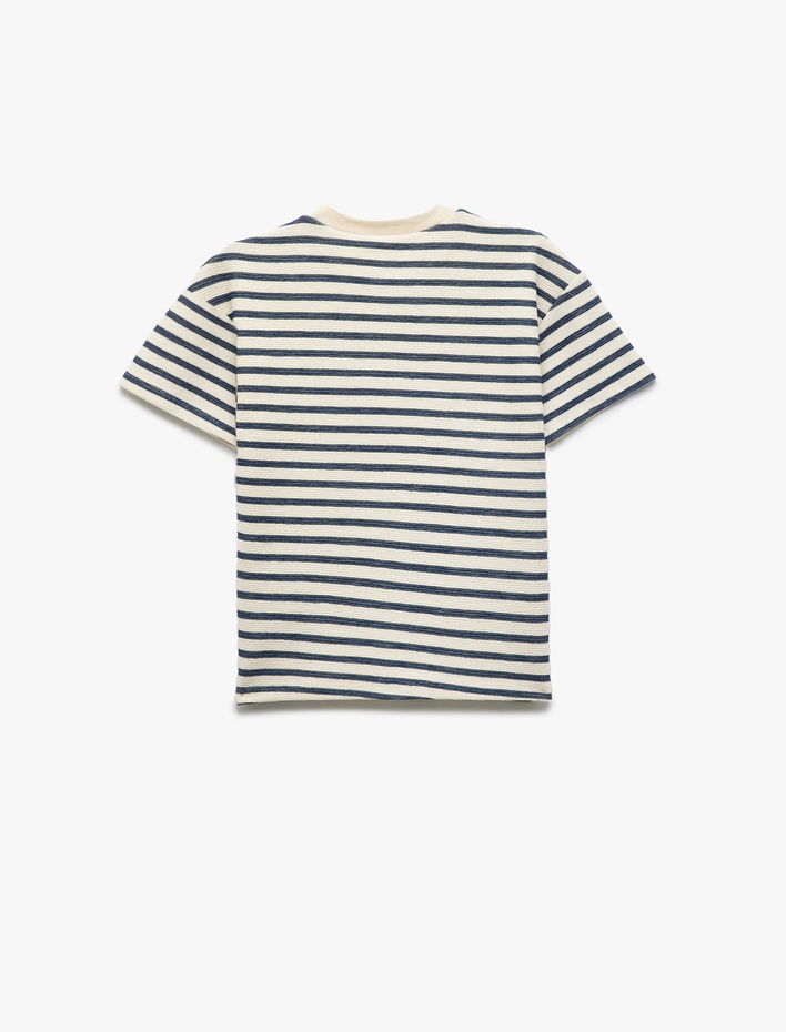 Erkek Çocuk Kısa Kollu Bisiklet Yaka Pamuklu Oversize Çizgili Tişört