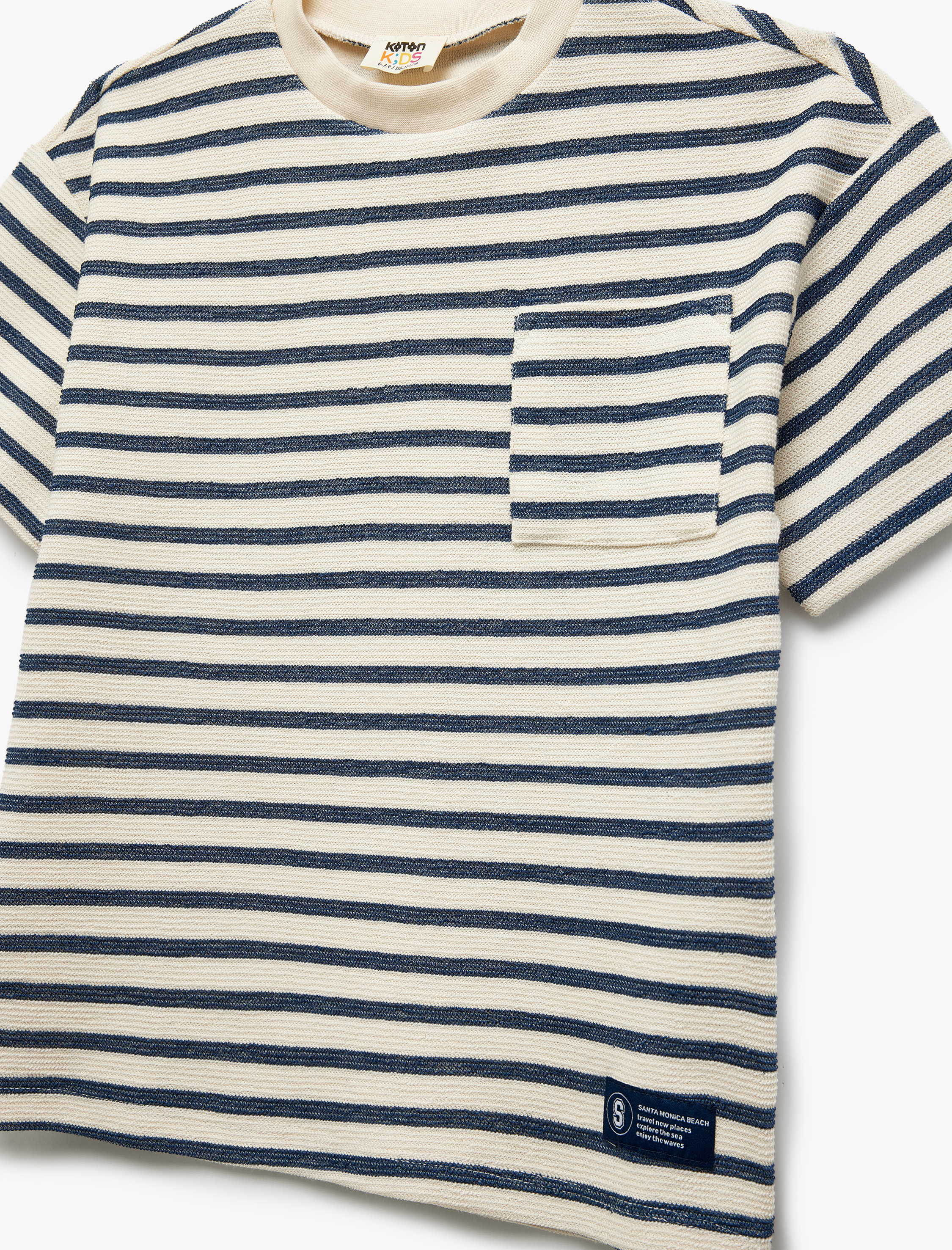  Erkek Çocuk Kısa Kollu Bisiklet Yaka Pamuklu Oversize Çizgili Tişört